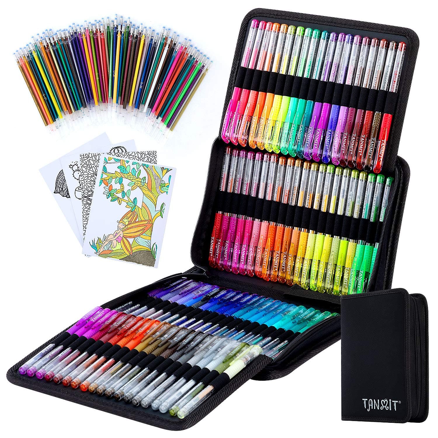 TANMIT Glitter Gel Pens, Glitter Pen with Case for Adults Coloring Books, 160 Pack Artist Colored Gel Markers with 40% More Ink for Drawing Scraobooking Writing Doodling
