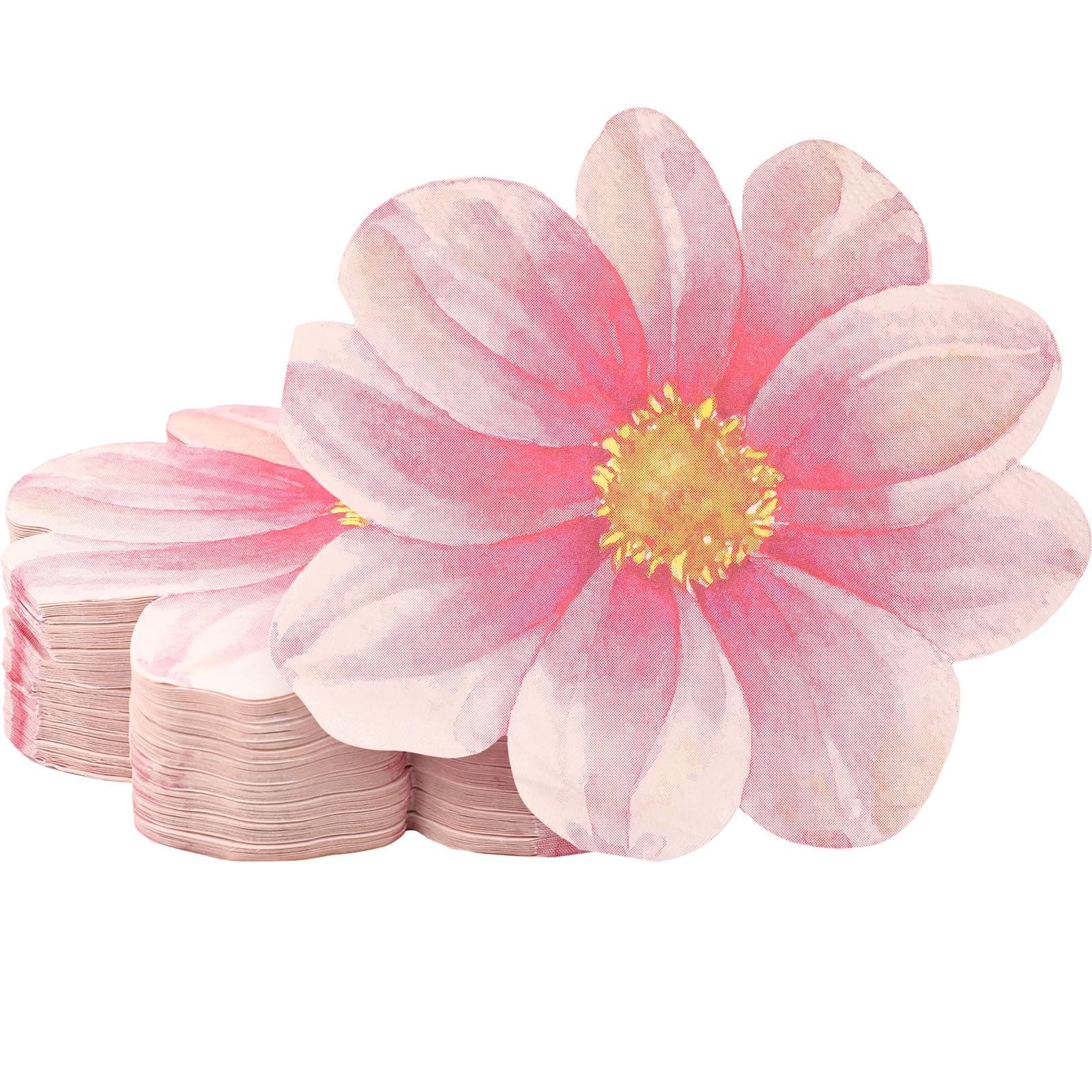 Qilery 100 Pcs Decorative Floral Paper Napkins Disposable Flower Shaped Cocktail Napkins for Bridal Baby Shower Wedding Birthday Summer Dinner Party Tableware Decor(Pink)