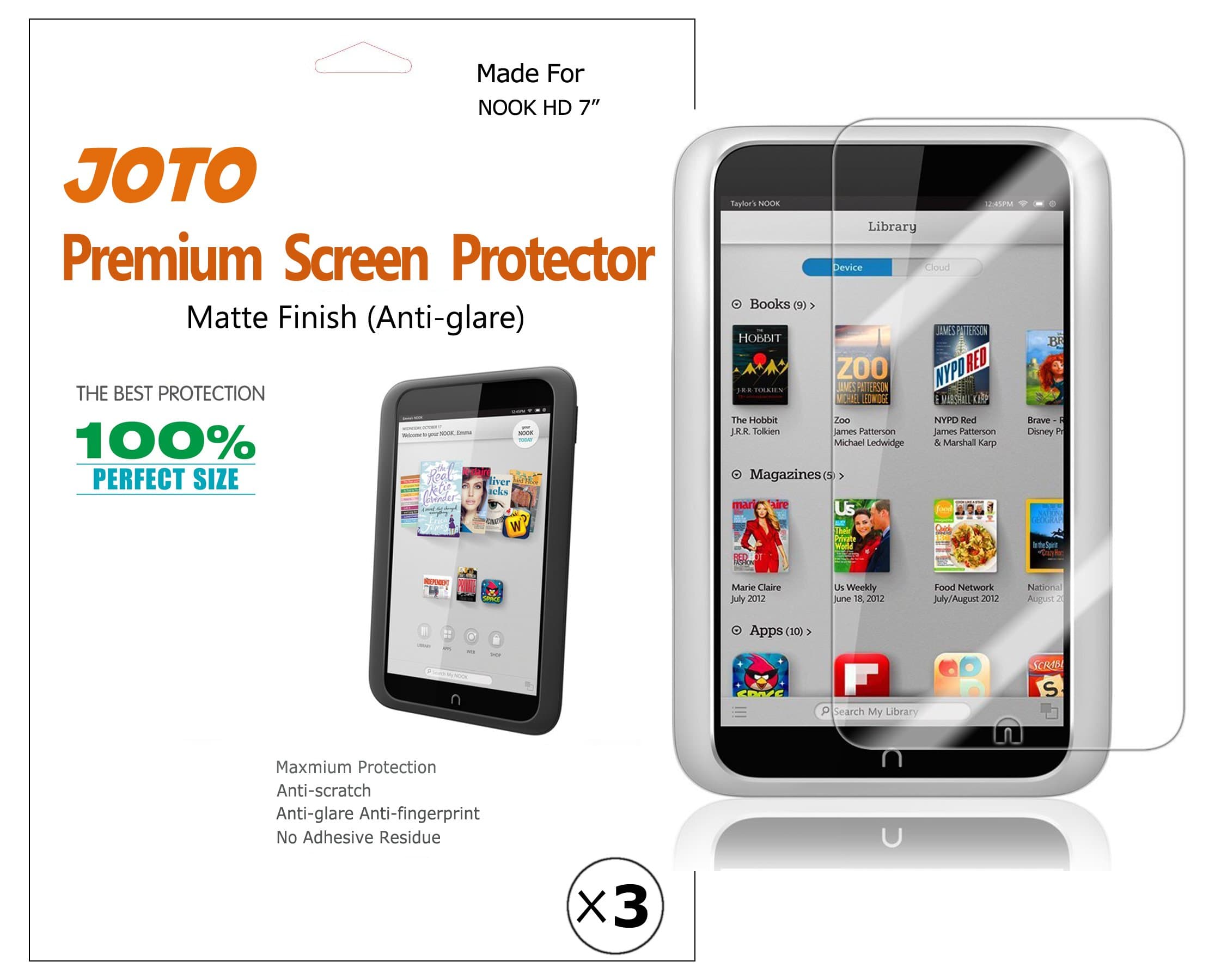 JOTO Premium Screen Protector Film for Barnes and Noble NOOK HD 7 inch Tablet, Anti Glare, Anti Fingerprint (Matte Finish) (3 Pack)