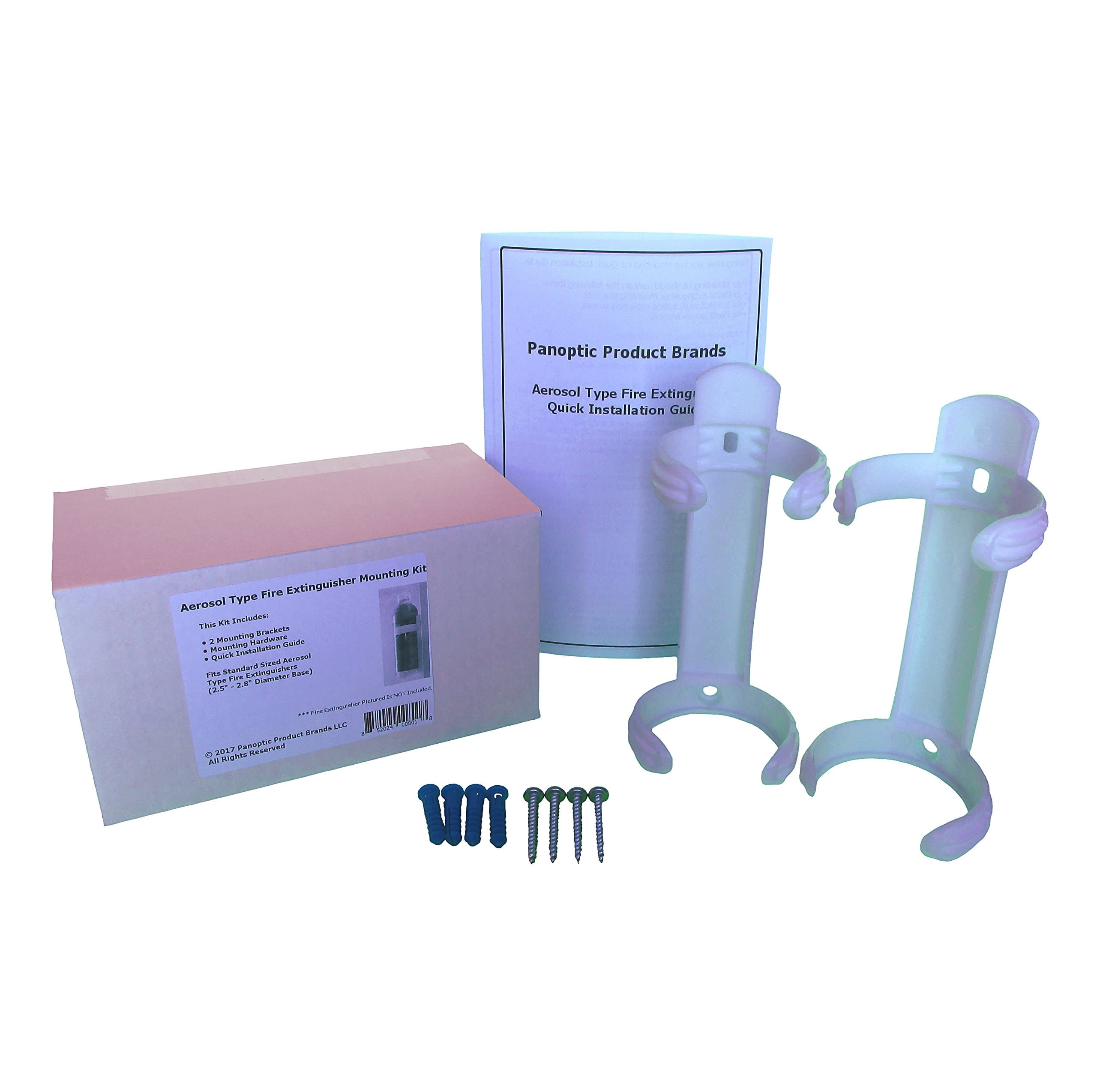 Aerosol Type fire Extinguisher mounting kit. Fits aerosol Type fire extinguishers with a 2.5" - 2.7" Diameter Base (AF400-2 Tundra). Package Includes 2 Brackets, Hardware, and Instructions.