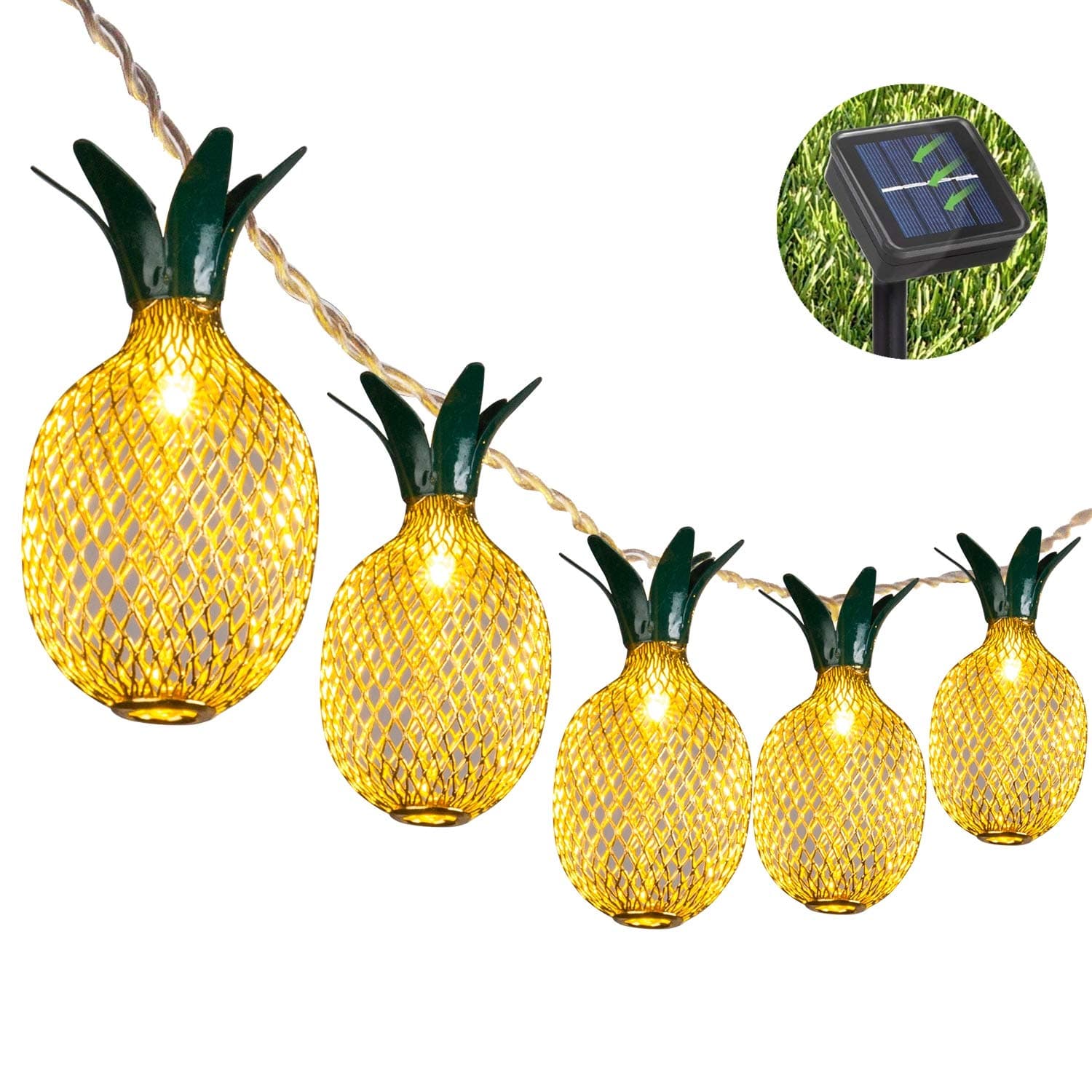 Pineapple Solar String Lights, 15ft 20 LEDs Fairy String Lights Waterproof Solar Powered Hanging lights for Outdoor Garden Patio Landscape Home Wedding Birthday Party Decoration (Warm White)