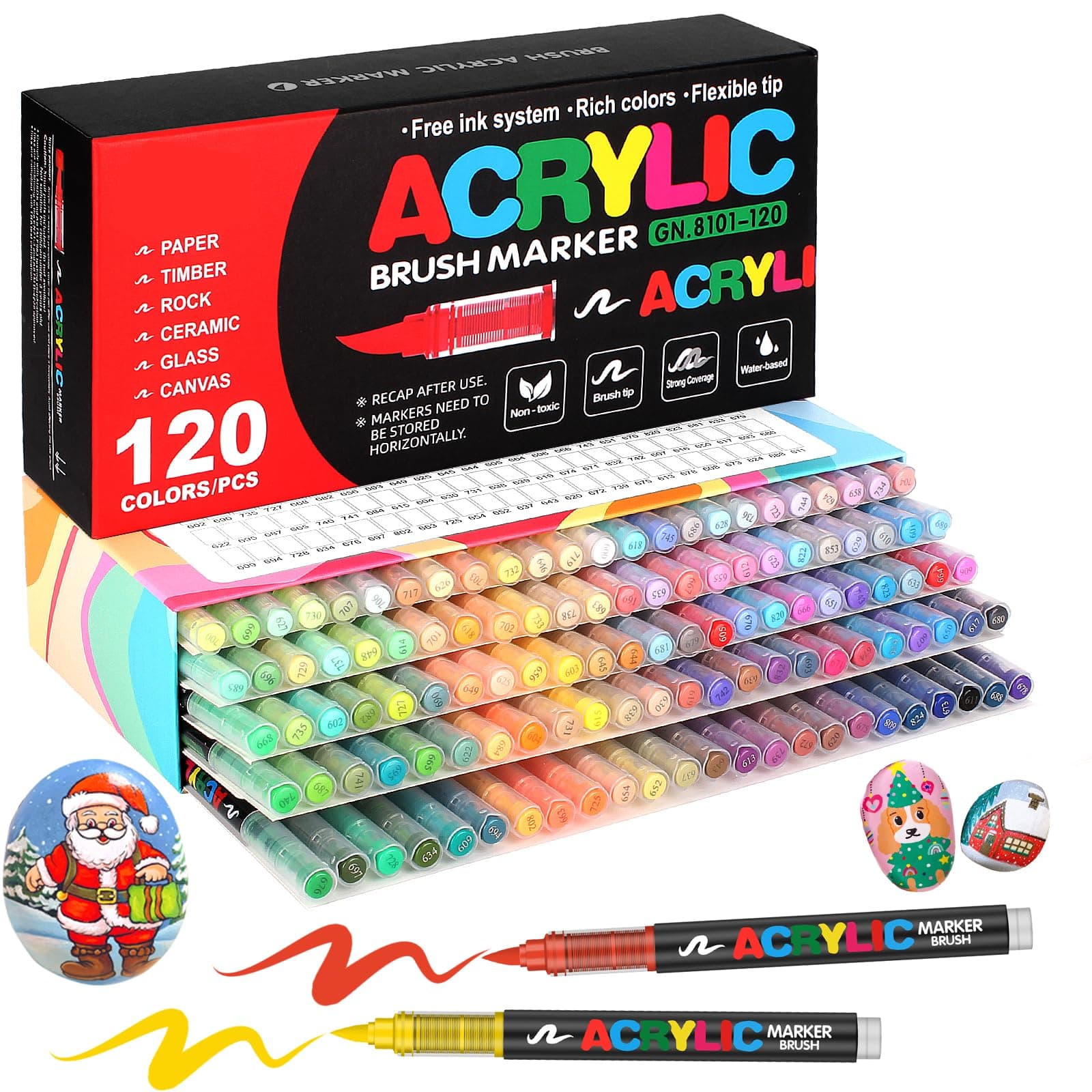 Amamao 120 Colors Acrylic Paint Markers, Soft Brush Tip Pens and Markers, Acrylic Paint Pens for Wood, Stone, Canvas, Glass, Fabric, Egg, Rock Painting and DIY Crafts Art Supplies