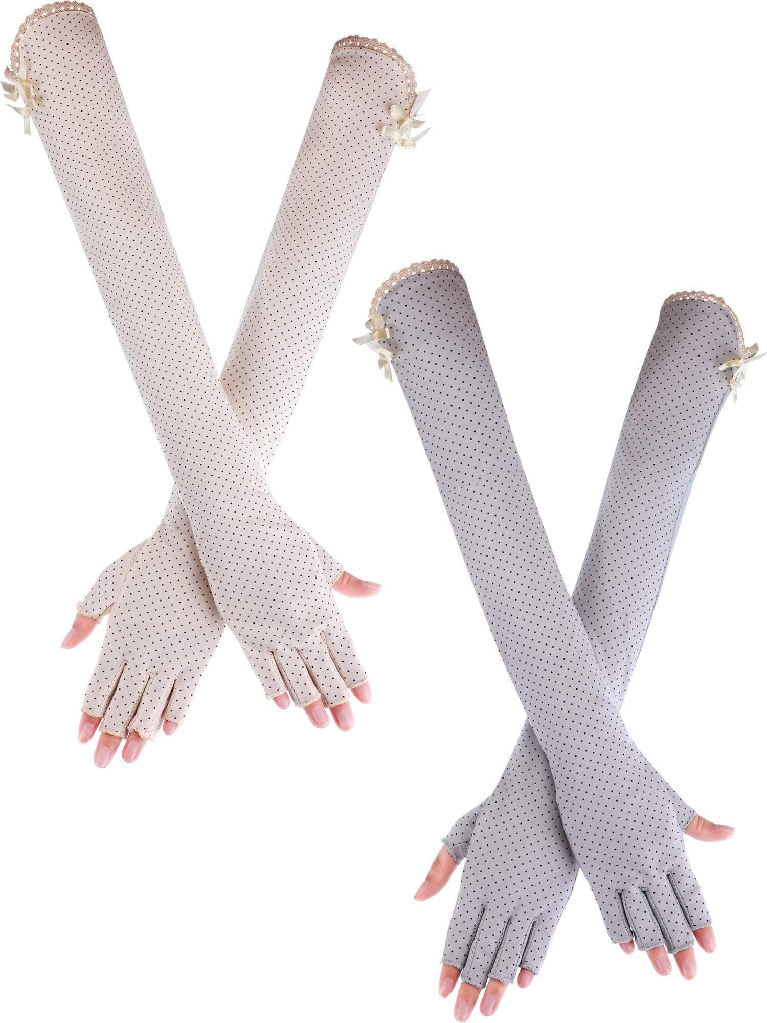 2 Pairs Women UV Sun Protection Driving Gloves Touchscreen Arm Sun Block Gloves for Outdoor Sports Summer Supplies