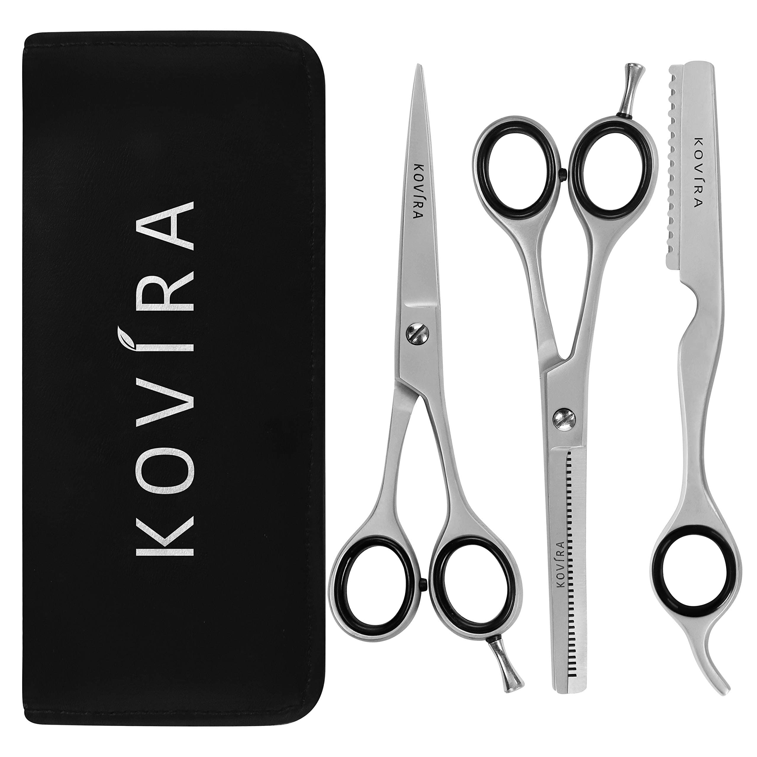 KoviraHair scissors - 6.5 inch Hairdressing Scissors with Case- Barber Hairdresser Scissors and Thinning Shears/Cutting Scissors Set with Razor