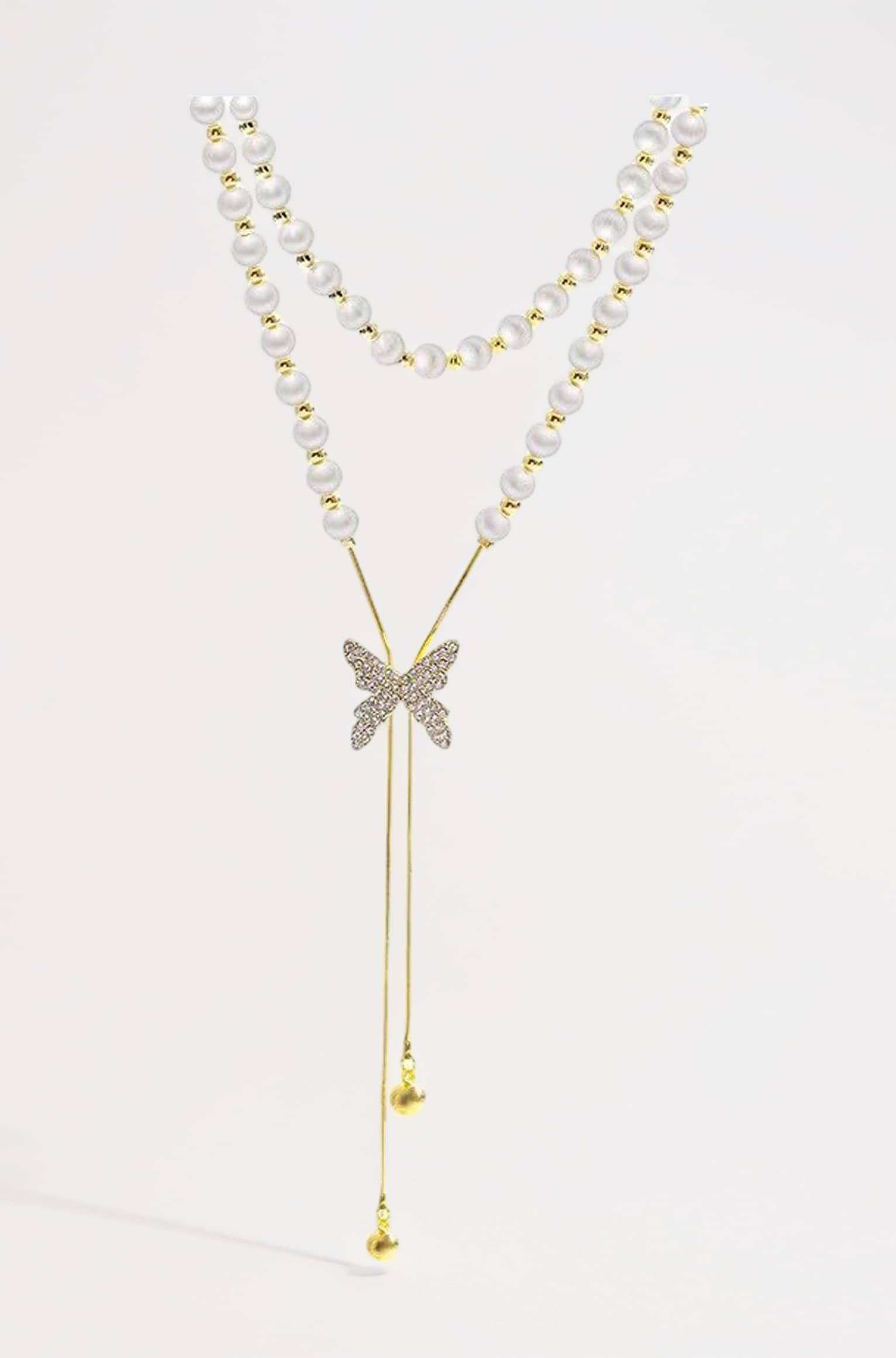 Elegant Golden Chain Necklace For Women Butterfly Pearl Long Chain Pendant Necklace For Women Girls Love Gifts Womens Jewellery