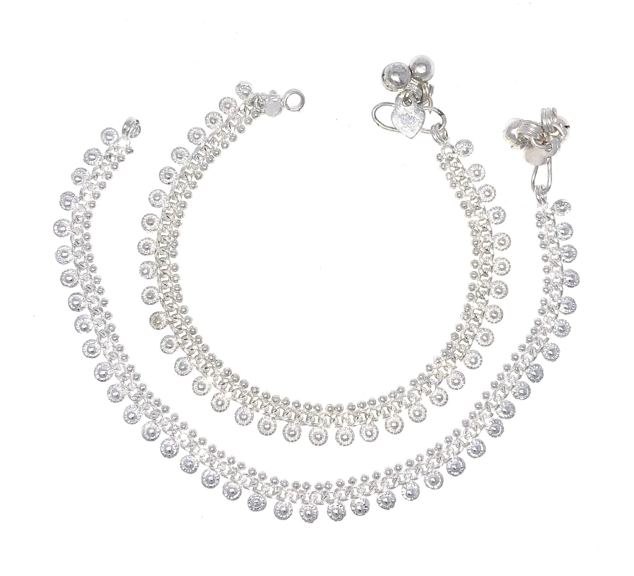 Indian Pakistani Ethnic Silver Tone Payal Anklet Pair Curved Edge and Soft Bells Dance Jewelry