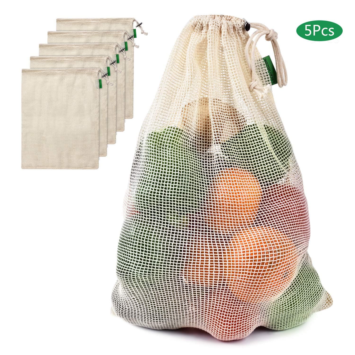 Reusable Produce Bags - Cotton Mesh Teusable Produce Bags with Tare Weight Non-plastic Eco Friendly Recyclable Packaging Bags for Grocery Shopping & Storage