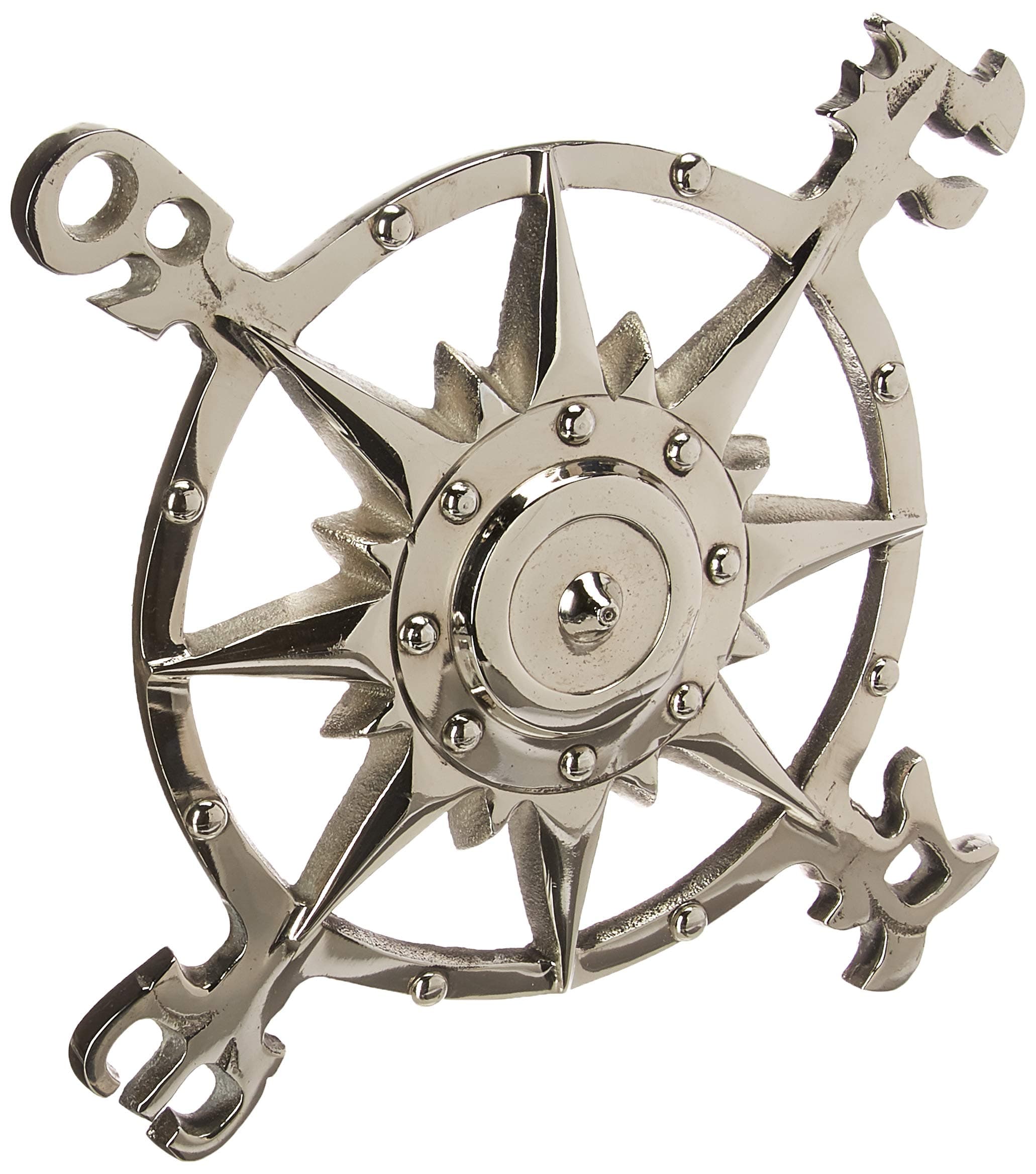 IOTC Aluminum Rose Vintage Finish Nautical Beach House Wall Art Plaque, 11" Chrome Compass