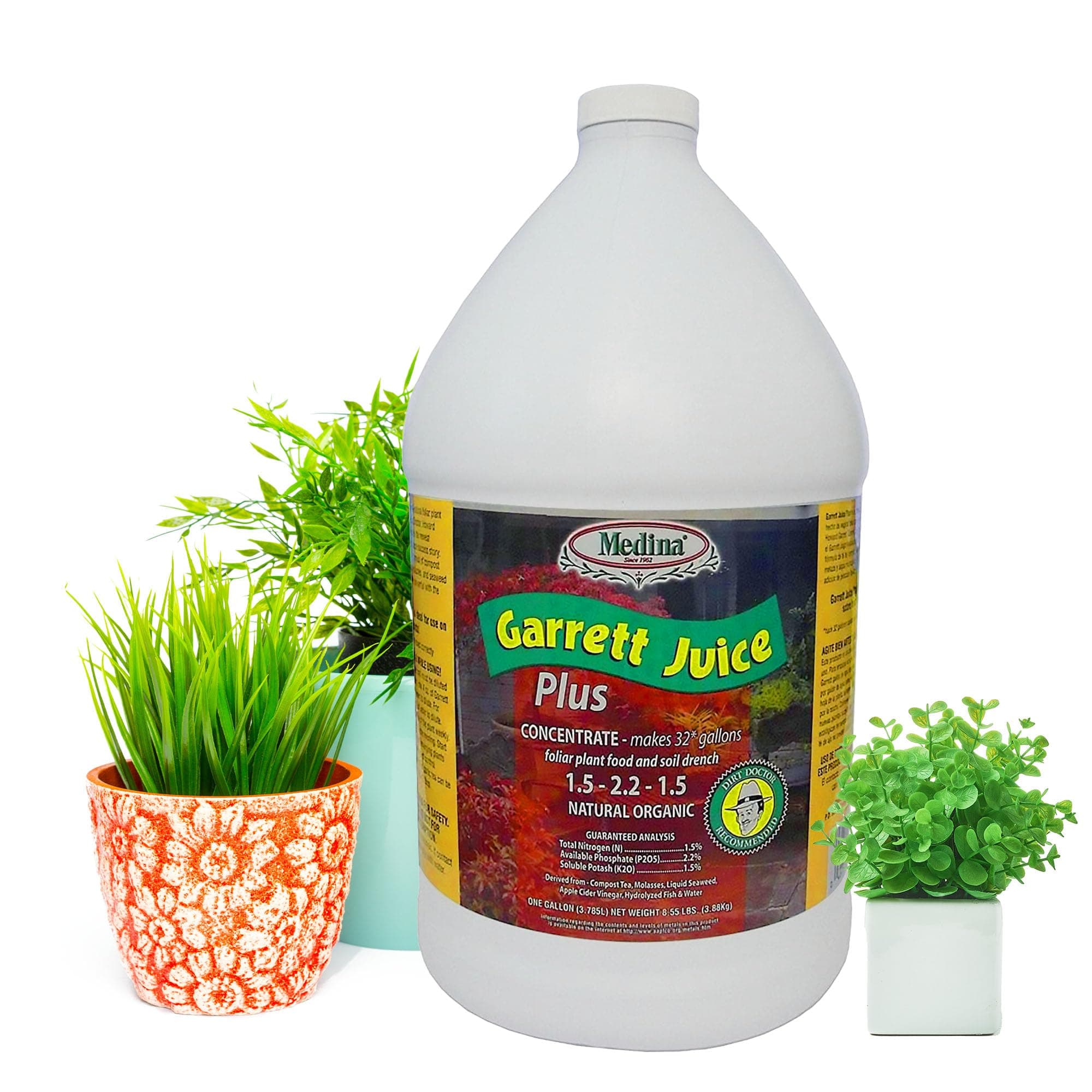 Garrett Juice Plus -Liquid Plant Food & Fertilizer for Houseplants, Lawn, & Garden | Foliar Solution & Growth Enhancer, Ideal for Potted & Patio Plants | Nitrogen-Rich Liquid Fertilizer - 1 Gal