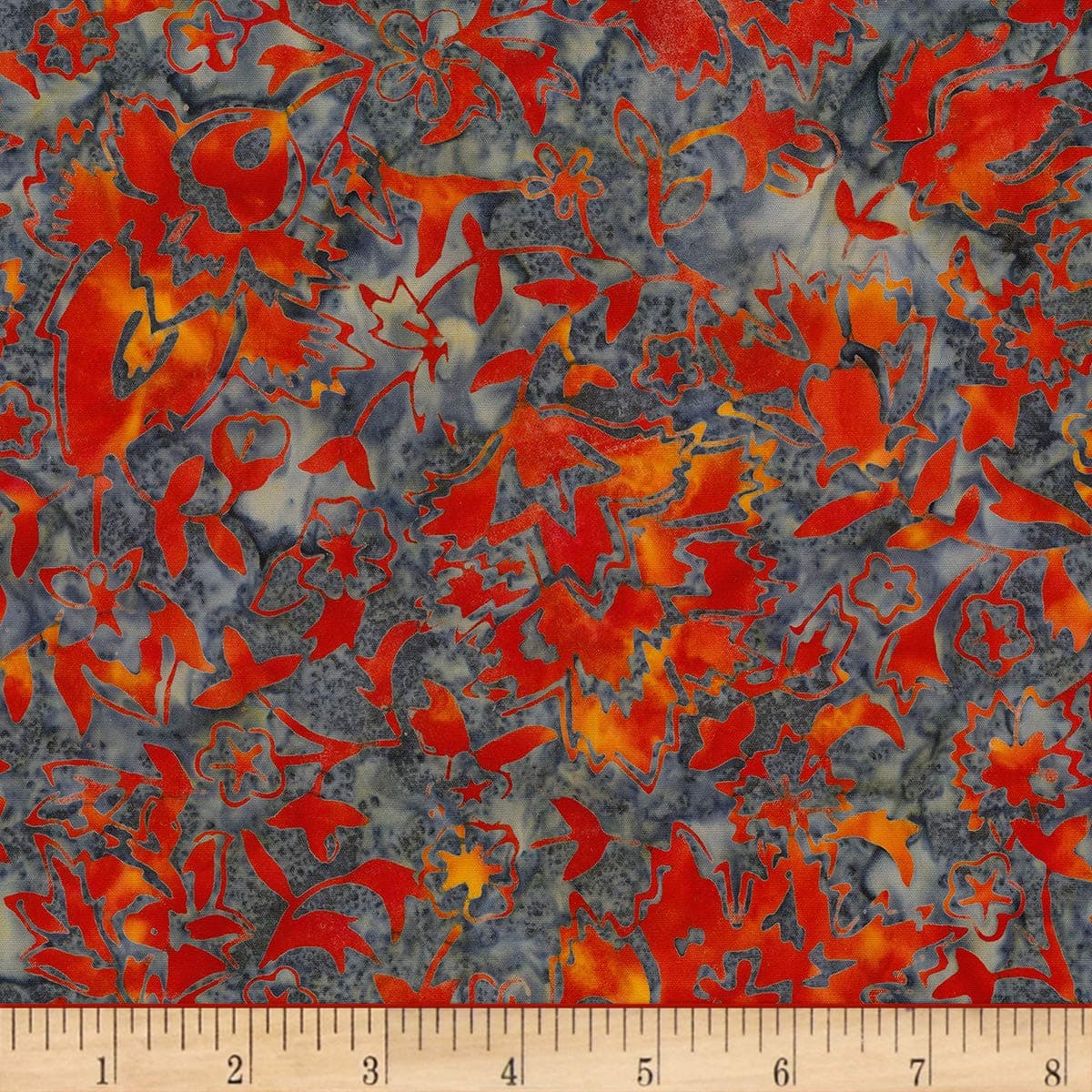 Northcott Banyan Batik Alilah Blood Orange With Grey Fabric