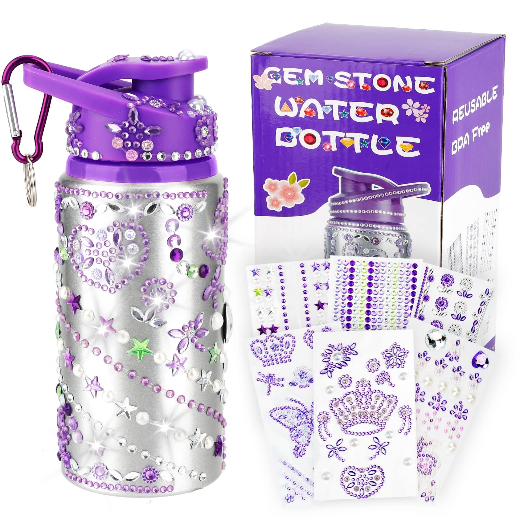Gifts for Girls, Decorate Your Own Water Bottles with Gem Stickers, Personalize DIY Birthday Gifts for Girls Age 4 5 6 7 8 9 10, Fun Arts and Crafts Toys Kits for Valentines Easter Birthday Gift Ideas