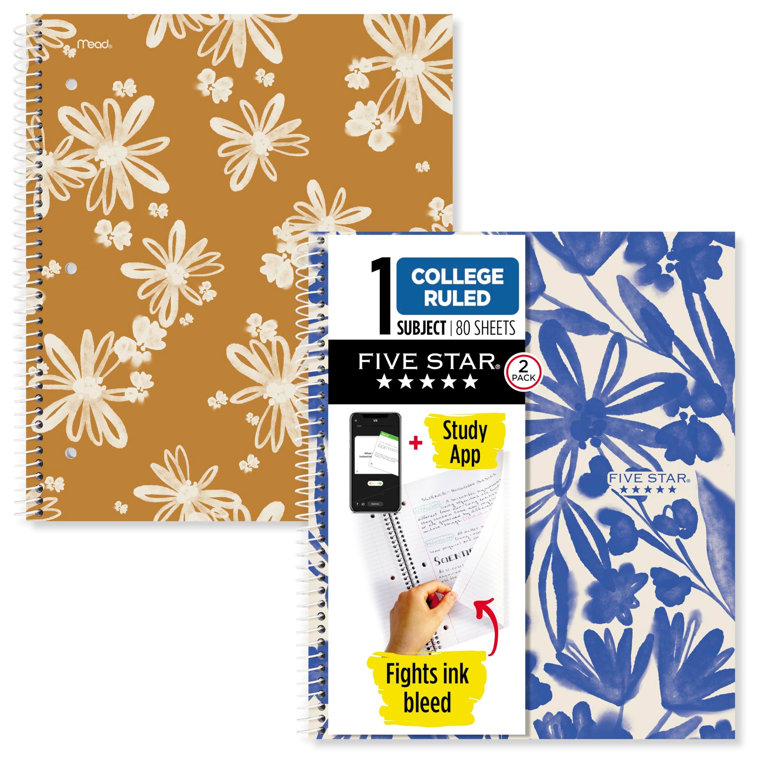 Five Star Spiral Notebooks, 2 Pack, 1-Subject, College Ruled Paper, 11" x 8-1/2", 80 Sheets, Fashion (820331F-ECM)