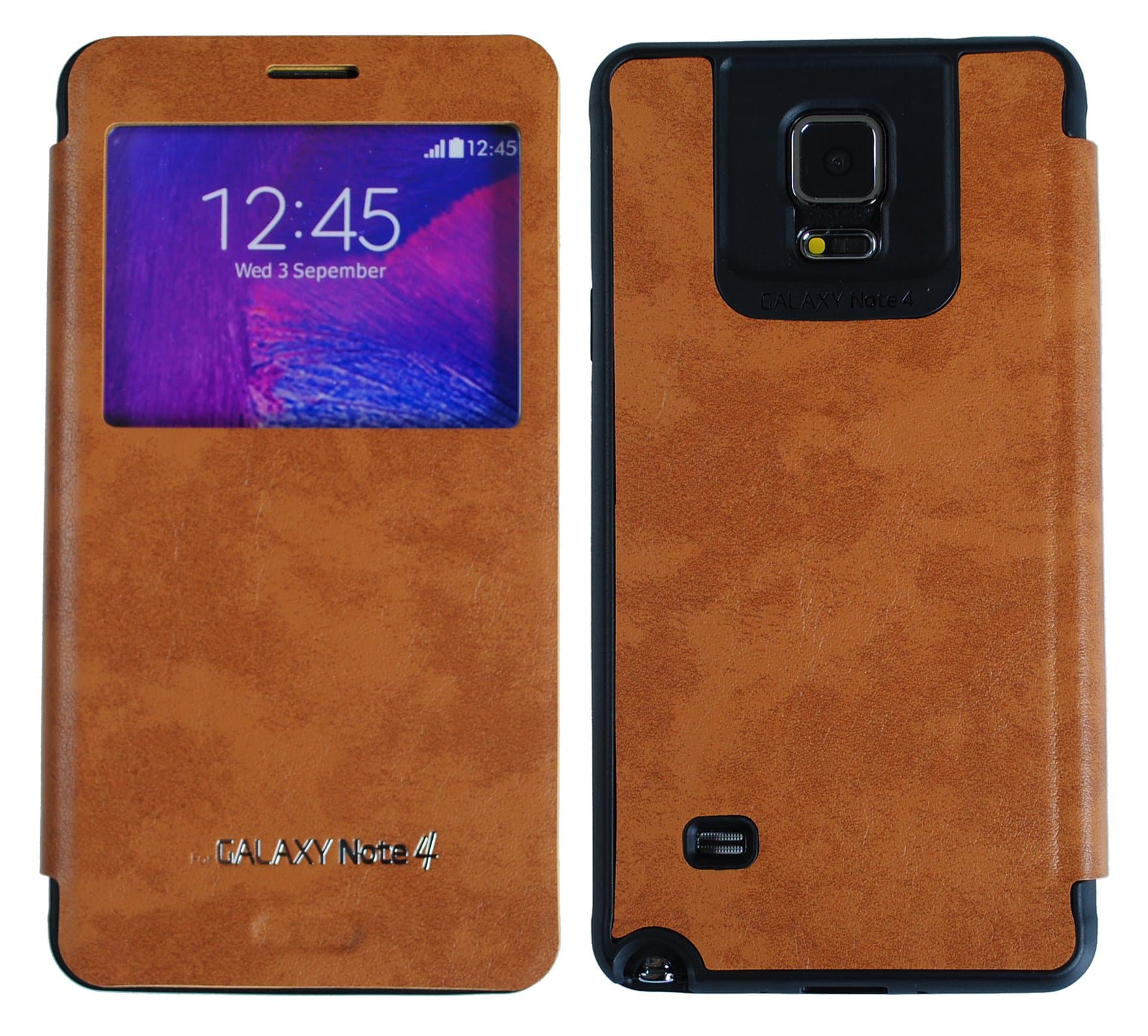 [Light Brown] Galaxy Note4, [Quick Window View] Vintage PU Leather Case Flip Cover Anti Shock Card Slot For Samsung Galaxy Note 4 TGN4LB