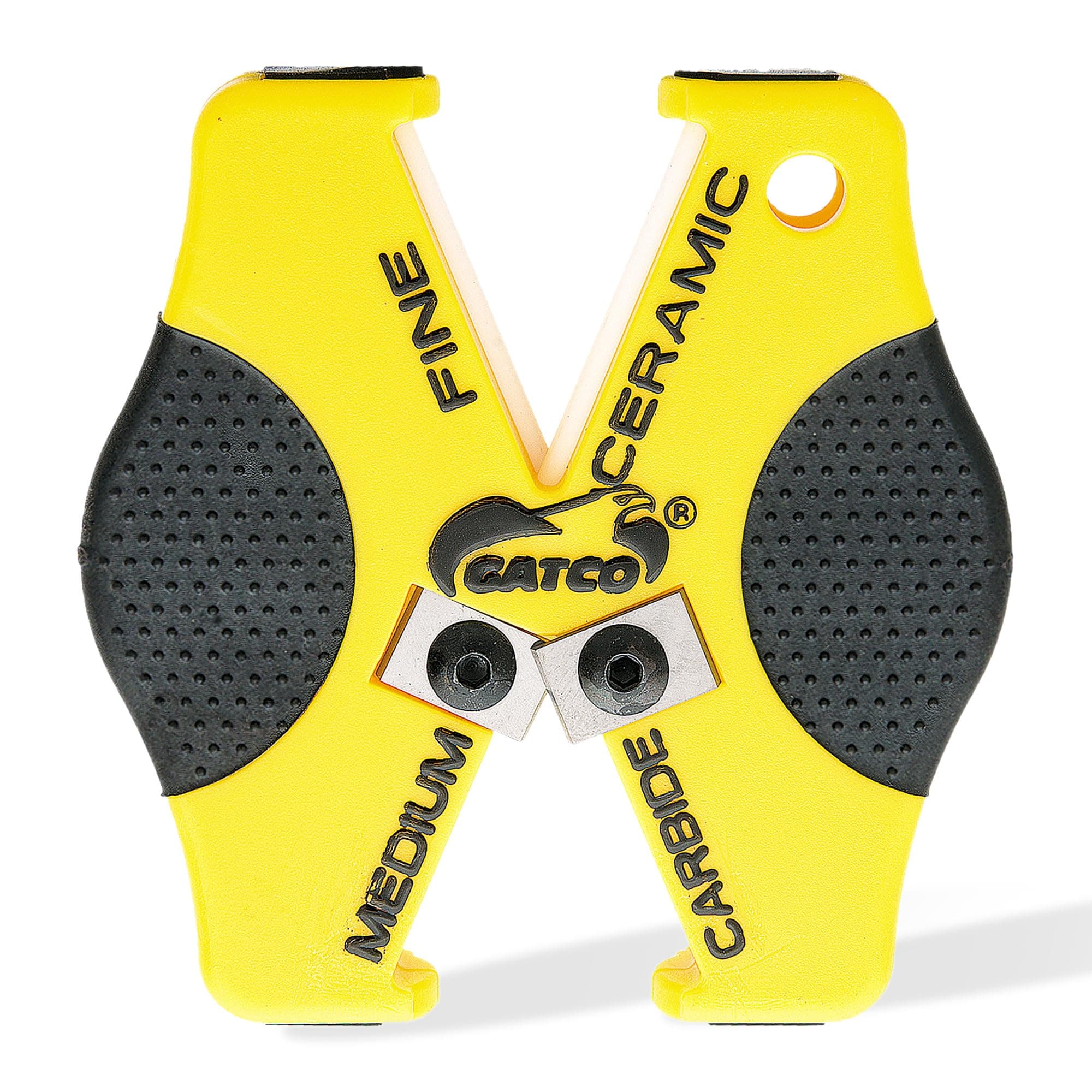 Gatco 6402 Double Duty Manual Knife Sharpener – 2-Stage Pull-Through with 35° Tungsten Carbide Slot and Fine Ceramic Rods for Polishing, Compact Pocket Sharpener, Non-Slip ABS Grip, Key Ring Hole