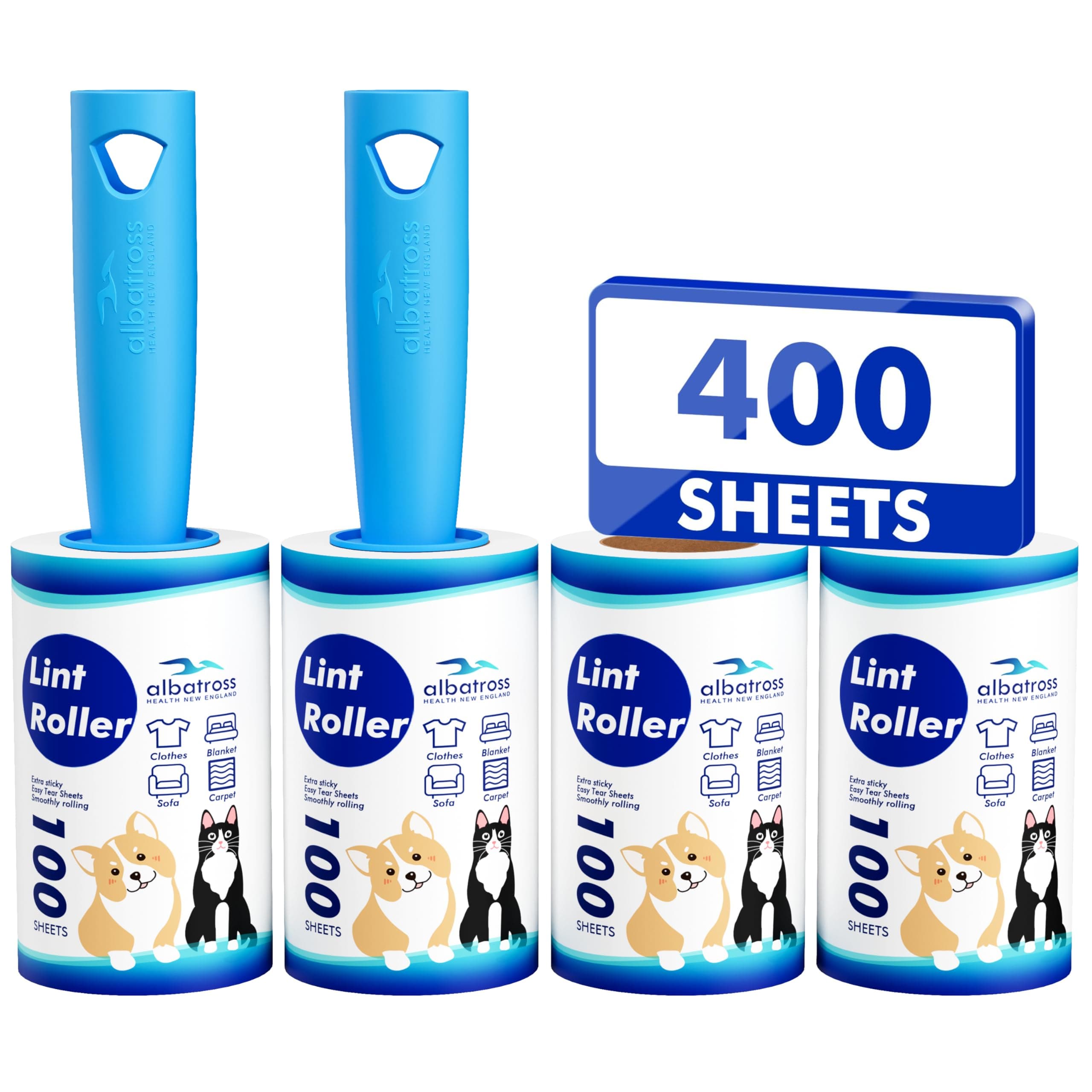 Extra Sticky Lint Roller, Mega Value Set 400 Sheets for Pet Hair Removal, Dog and Cat Lint Remover for Clothes, Furniture, Carpet
