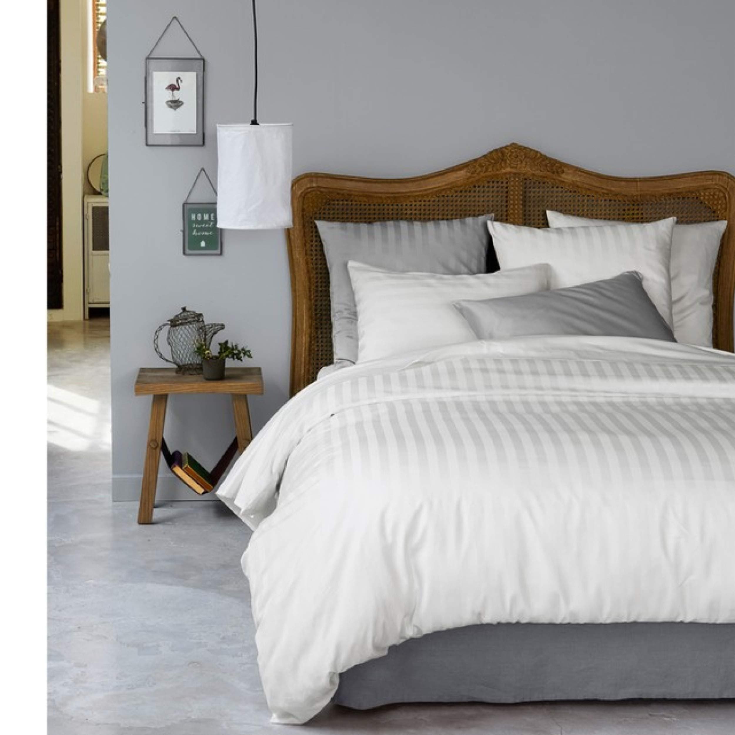 Shri Anand Creations220 TC 100% Cotton Bed Sheet with 2 Pillow Covers, Sateen Stripes, White bedsheet, 90 inch x 100 inch bedsheet(White)