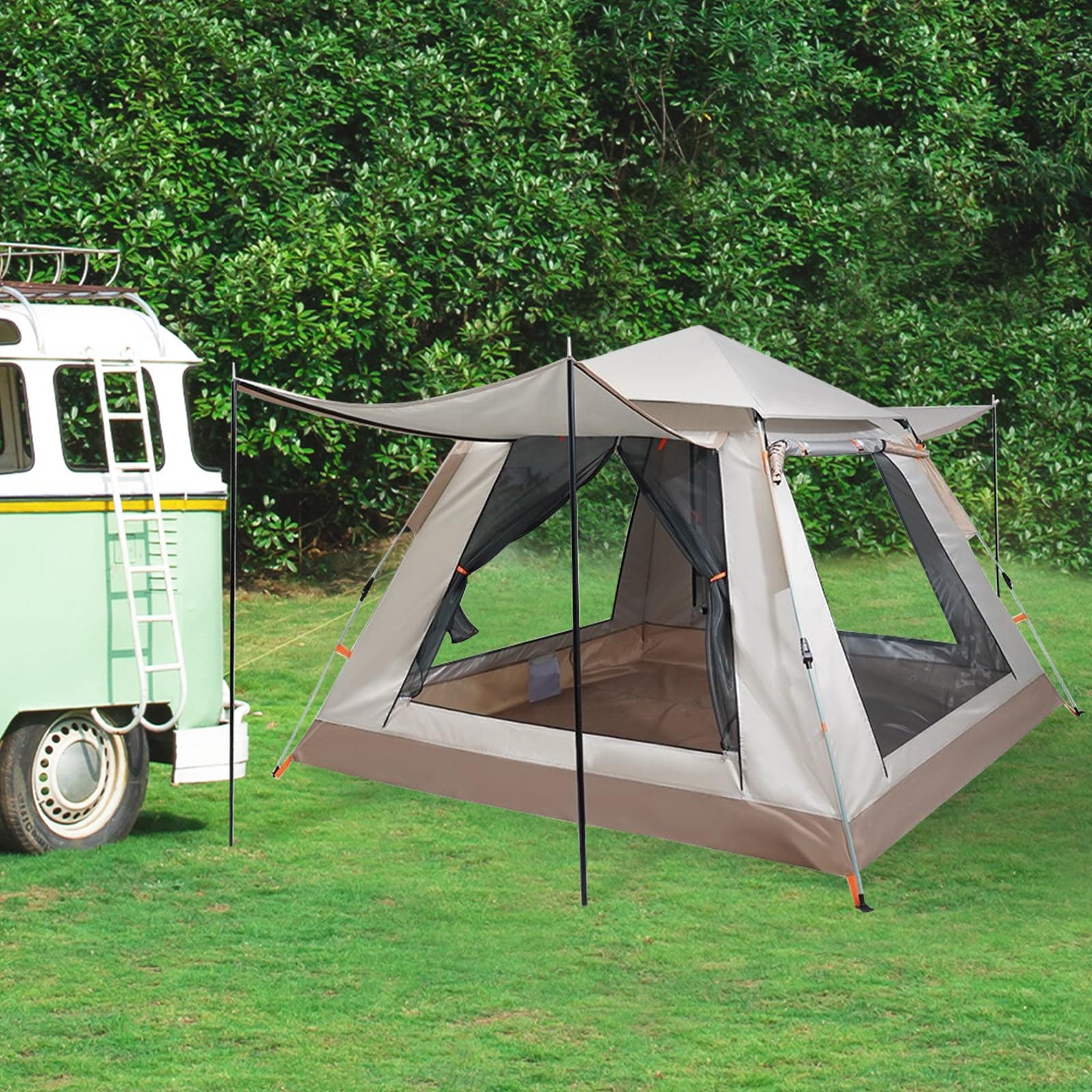 Camping Tent,Pop Up Tent with Porch 3 Man Waterproof & Windproof Camping Tent Large Full Aluminum Frame Backpacking Tent 4 Season Automatic Instant Tent for Traveling