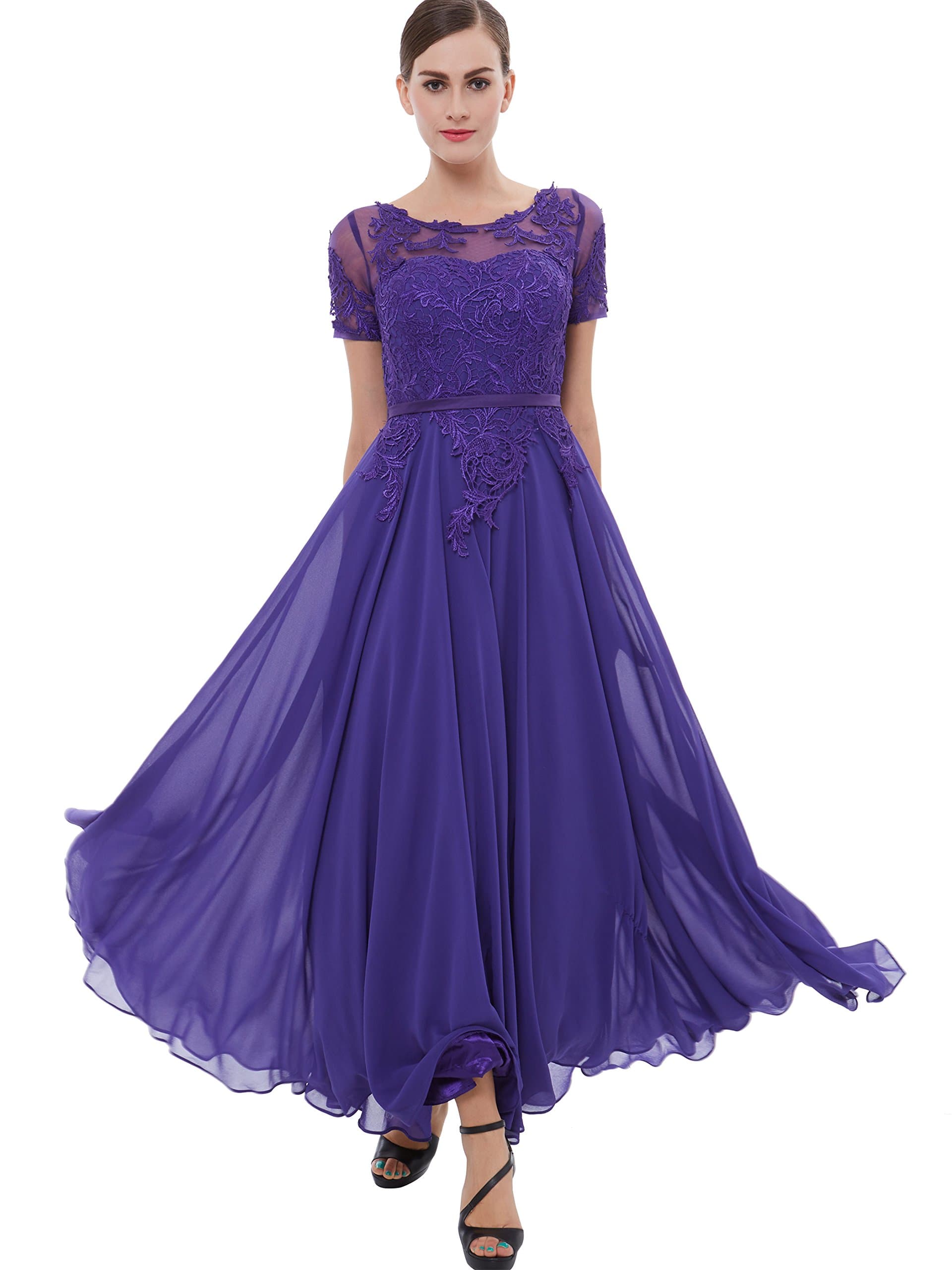 Tanpell Women's Lace Evening Dress Chiffon Formal Party Gowns