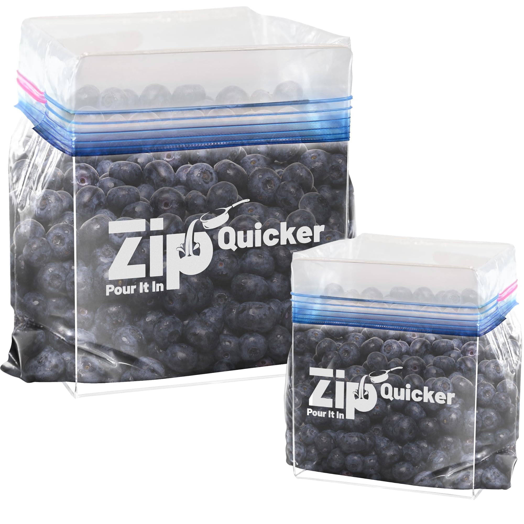 Zip Quicker Ziplock Bag Holder/Food Storage Bag Stand/Baggy Rack Holder/Hands-Free to Pour Leftovers/Filling Plastic Freezer Bag Stand/Bag Prep/Comes with both Gallon & Quart Sizes