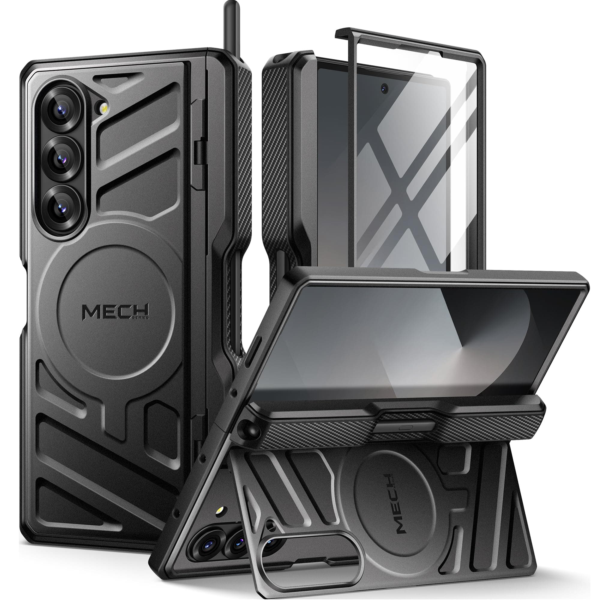 TONGATE Magnetic for Z Fold 6 Case with S Pen Holder & Stand, [Compatible with MagSafe] Heavy Duty Rugged Phone Case Built in Screen Protector & Belt Clip for Samsung Galaxy Z Fold 6 5g 2024, Black