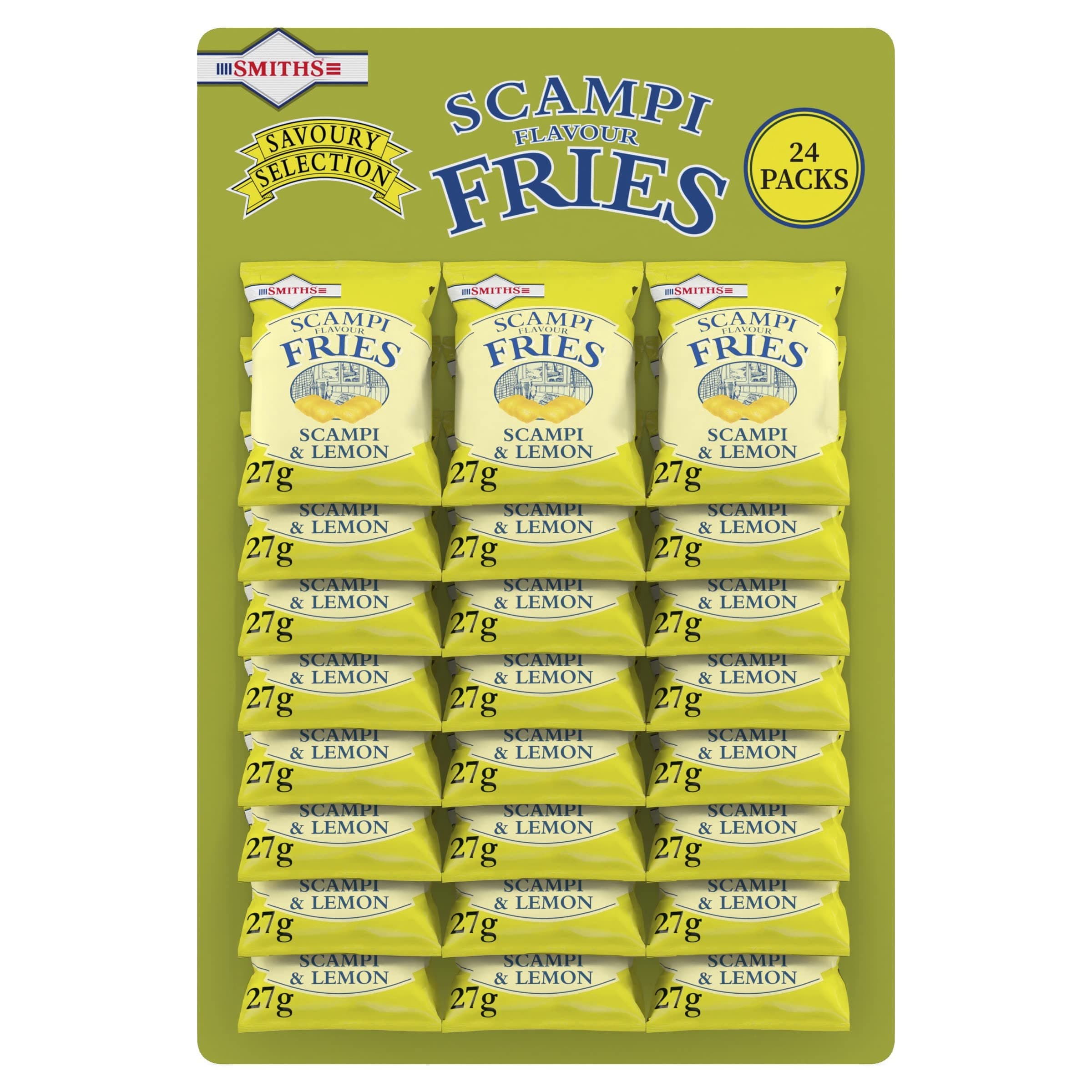 Smith's Savoury Selection Scampi & Lemon Fries 27g (Sheet of 24 Bags) - Scampi and Lemon Flavor Cereal Snack [Packaging may vary]