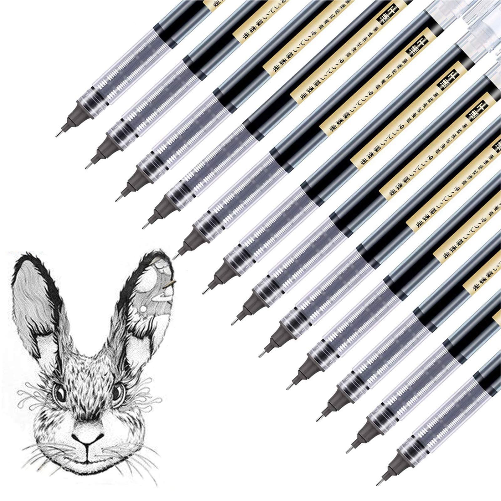 Rollerball pen, 0.5 mm Black Gel Pen Quick-Drying Ink Extra Fine Point Pens Liquid Ink Fineliner Pens - Pack of 12