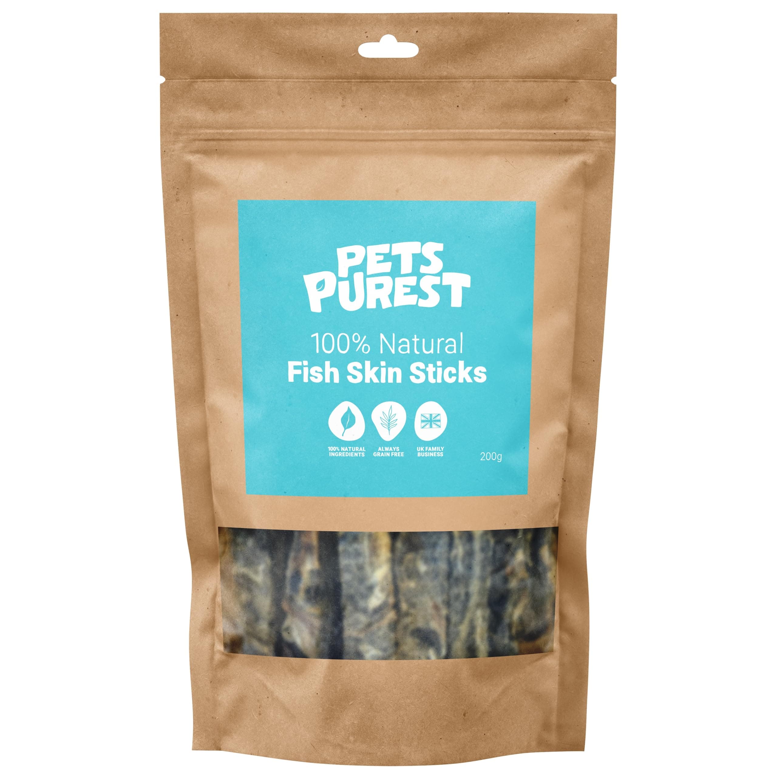 Pets Purest Fish Skin Dog Treats - Air-Dried Fish Skins for Dogs. For Teeth, Joints, Skin & Coat Health. 100% Natural Treats with Benefits 200g