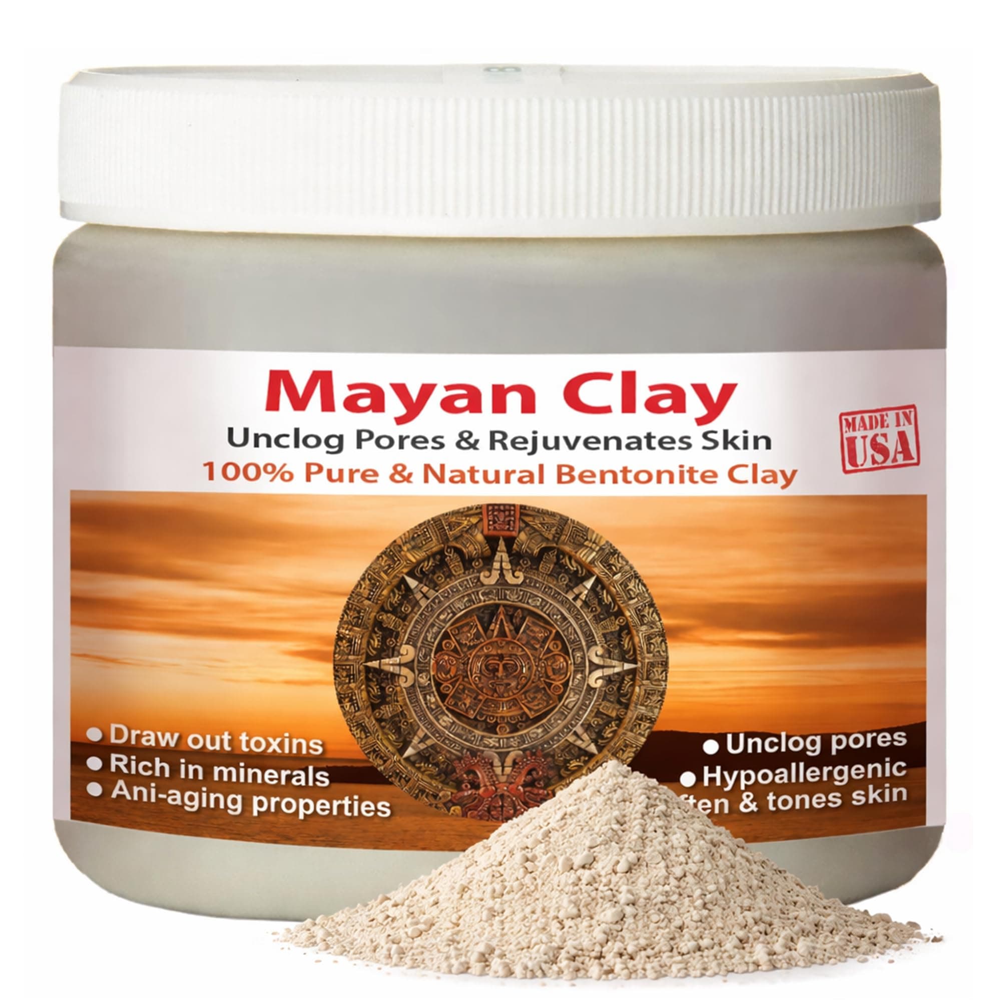 Mayan's Secret Mayan Pure Indian Healing Clay Powder, Deep Pore Skin Cleansing, Body and Hair Mask, Natural Calcium Bentonite Clay
