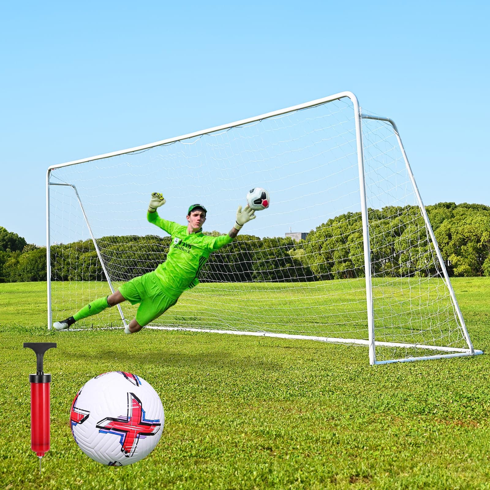 24 X 8 Soccer Goal Steel Professional Portable Training Soccer Goal w/Net, Regulation MLS Size Heavy Duty 1.97" Diameter Goal Frame