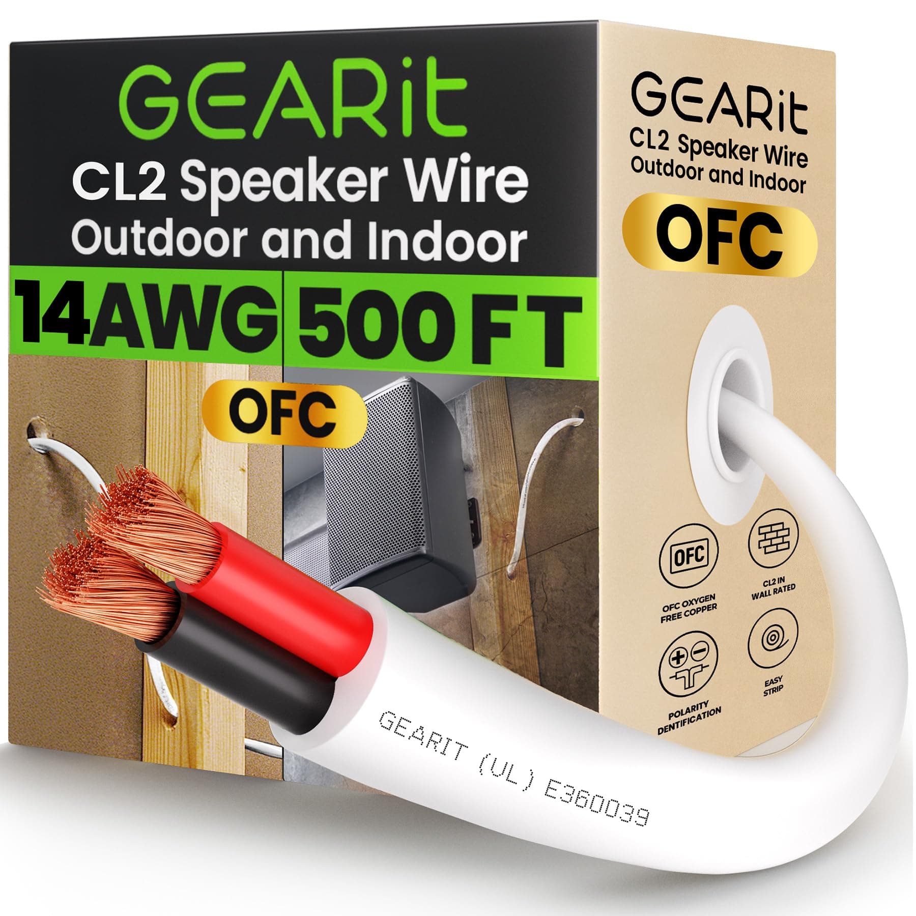 GearIT In-Wall Speaker Wire OFC 2x2.5mm≤ (152.4 Meters - White) Oxygen-Free Copper - Hi-Fi Audio Cable for In-Wall / CL2 Rated / 2-Conductors - 14 Gauge AWG, 500 Feet