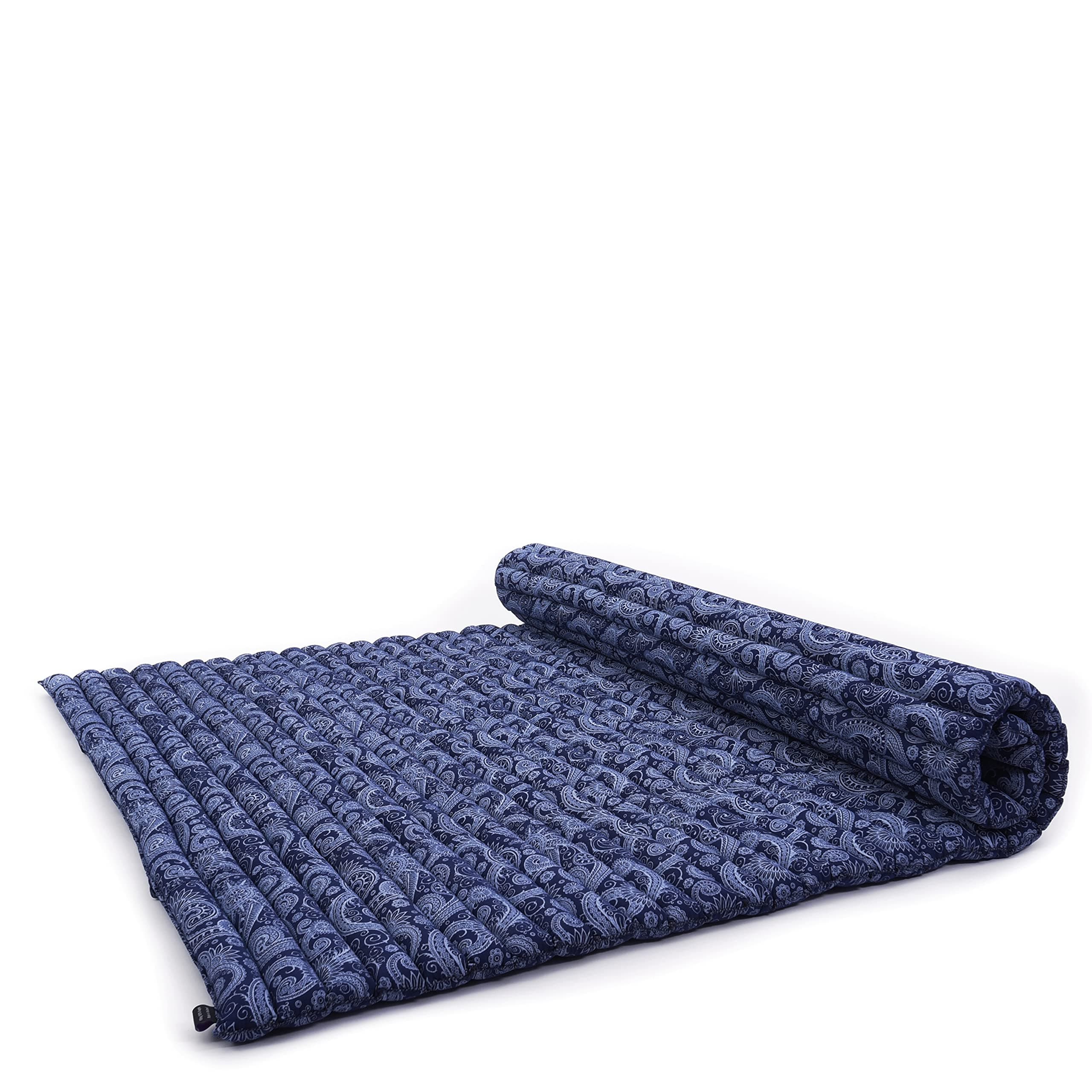 Leewadee - Foldable Floor Mattress - Japanese Roll Up Futon -Trifold Tatami Mat- Guest Floor Bed - Camping Mattress - Thai Massage Mat, Kapok Filled, 190 x 145 cm, Blue White
