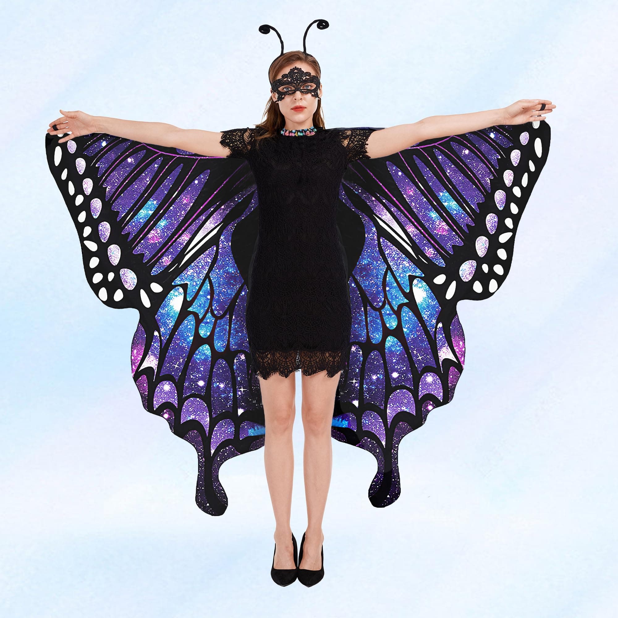 TibehaHalloween Butterfly Wings for Women - Double-Sided Printing Costume Adult Cape with Mask and Antenna Headband