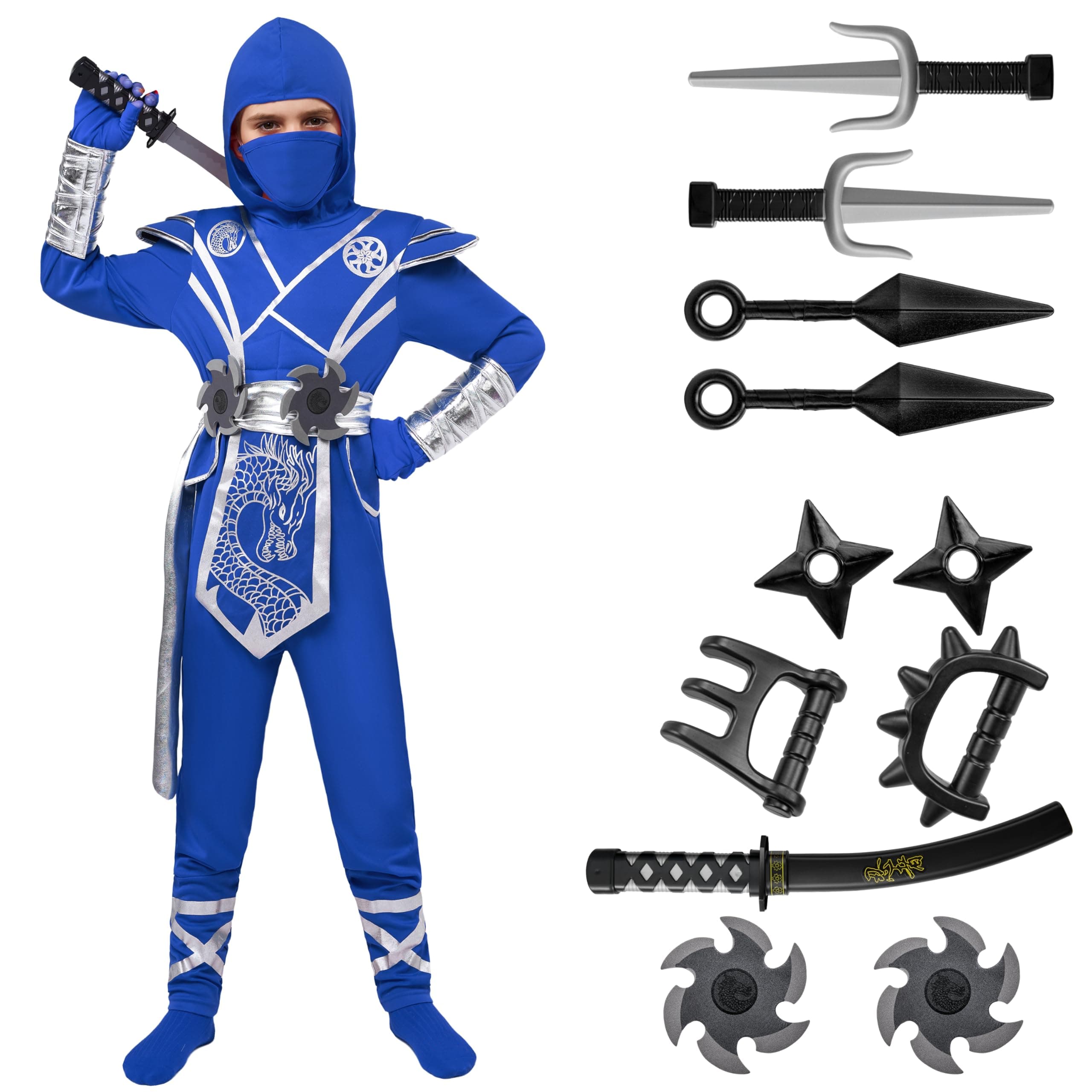 Spooktacular Creations Halloween Ninja Costume Kids, Ninja Dragon Jumpsuit Set, Boys Halloween Costume for DressUp Party