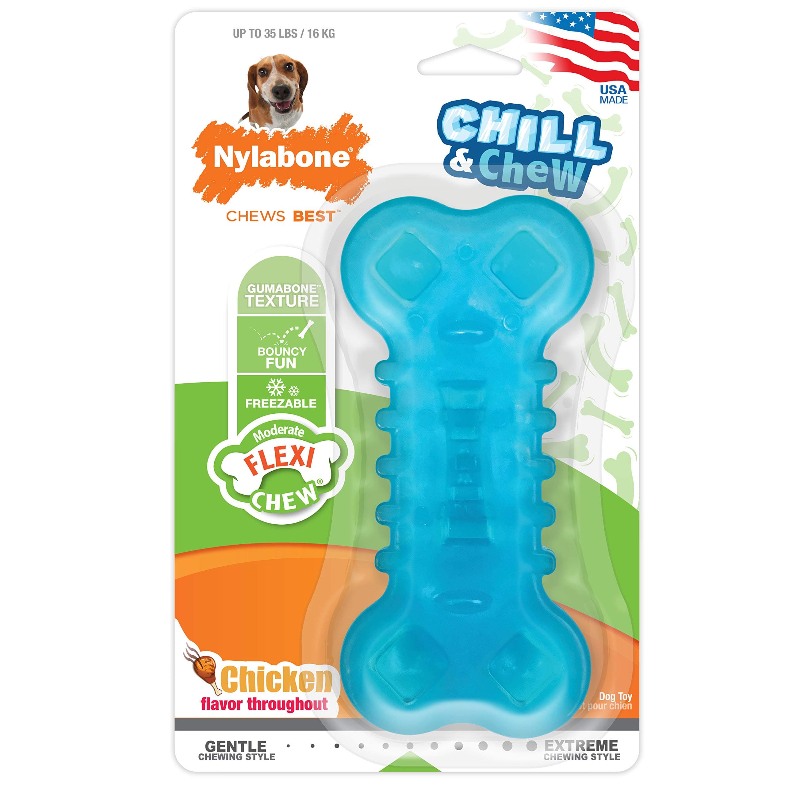 Nylabone Flexi Chill & Chew Toy 犬用 おやつポケット付き 適度な噛むための犬のおもちゃ チキンフレーバー ミディアム - 最大35ポンド、 1個