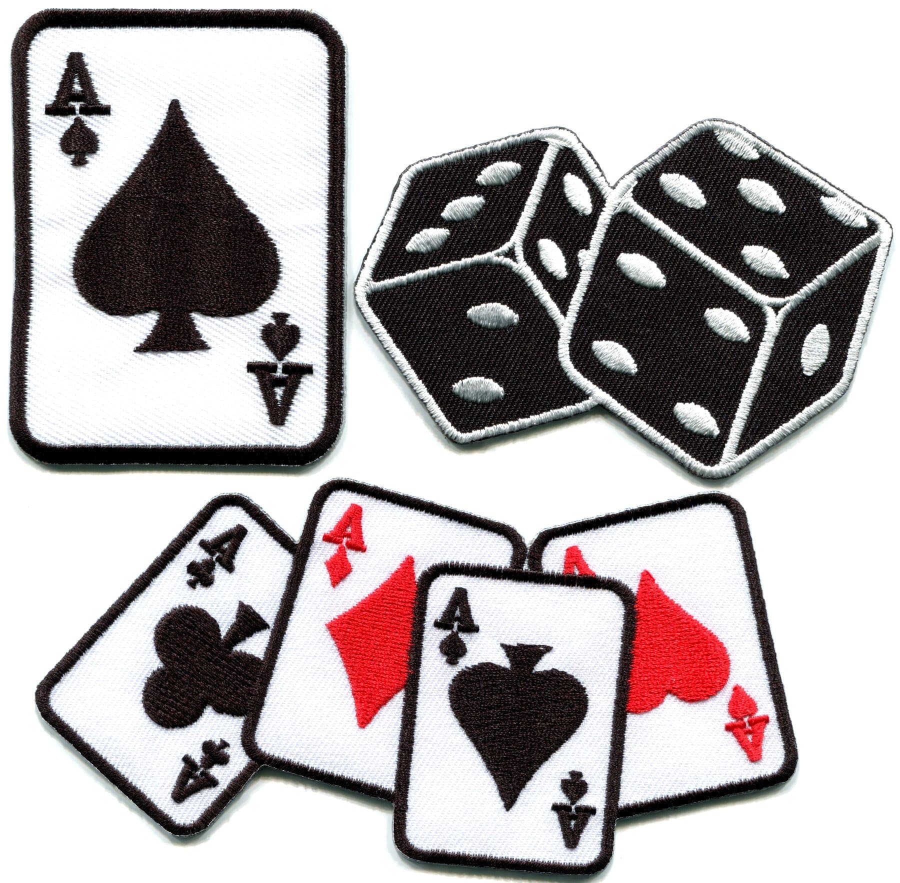 Lot of 3 Poker ace of Spades Diamonds Clubs Hearts dice Cards Craps Gambling Lady Luck Las Vegas Embroidered Appliques Iron-on Patches