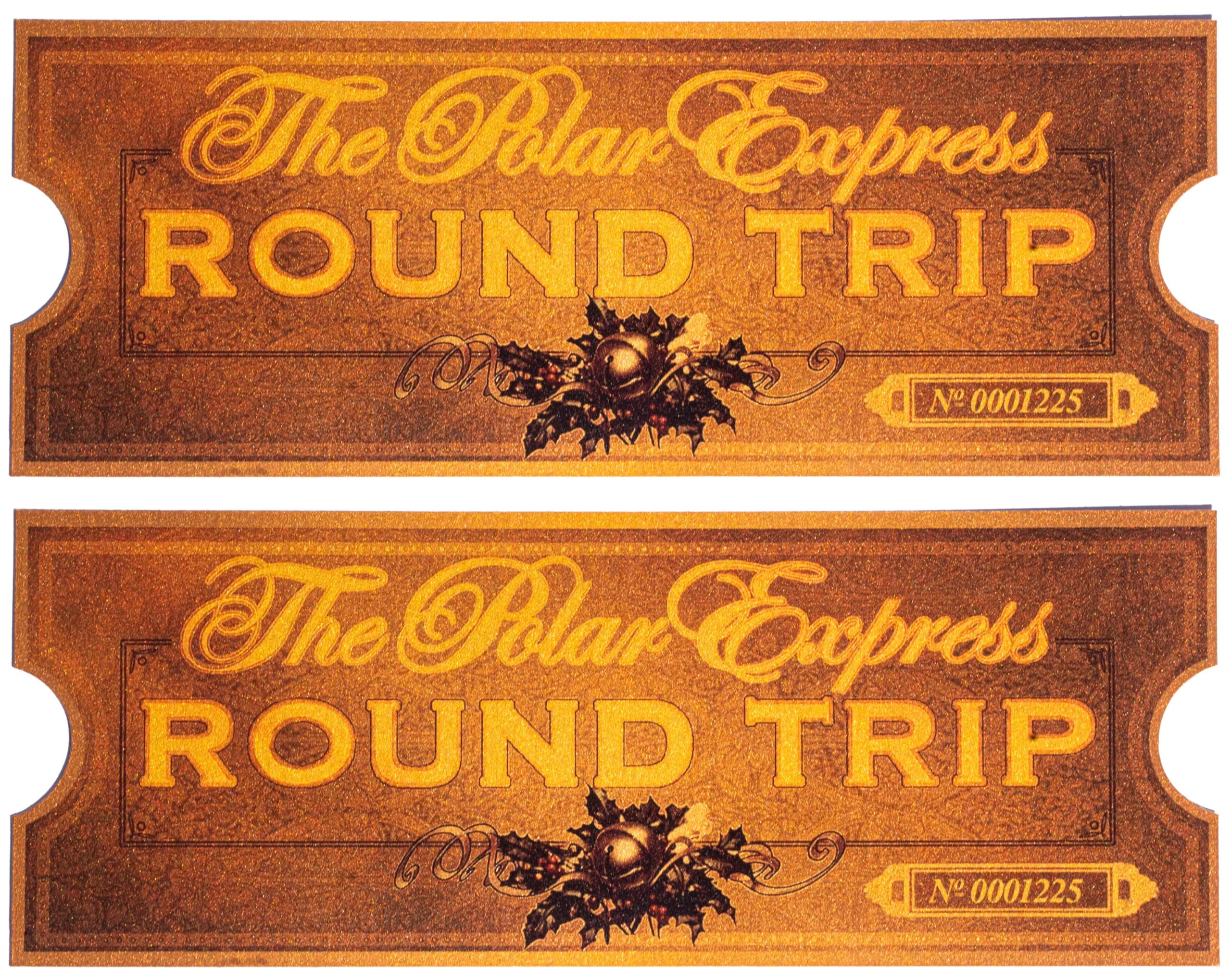 LILYDEAL Polar Exp Round Trip Train Ticket Movie Replica Antique Gold Cardstock Heavy Paper Double-Sided for Christmas 8 x 3 inches (2)