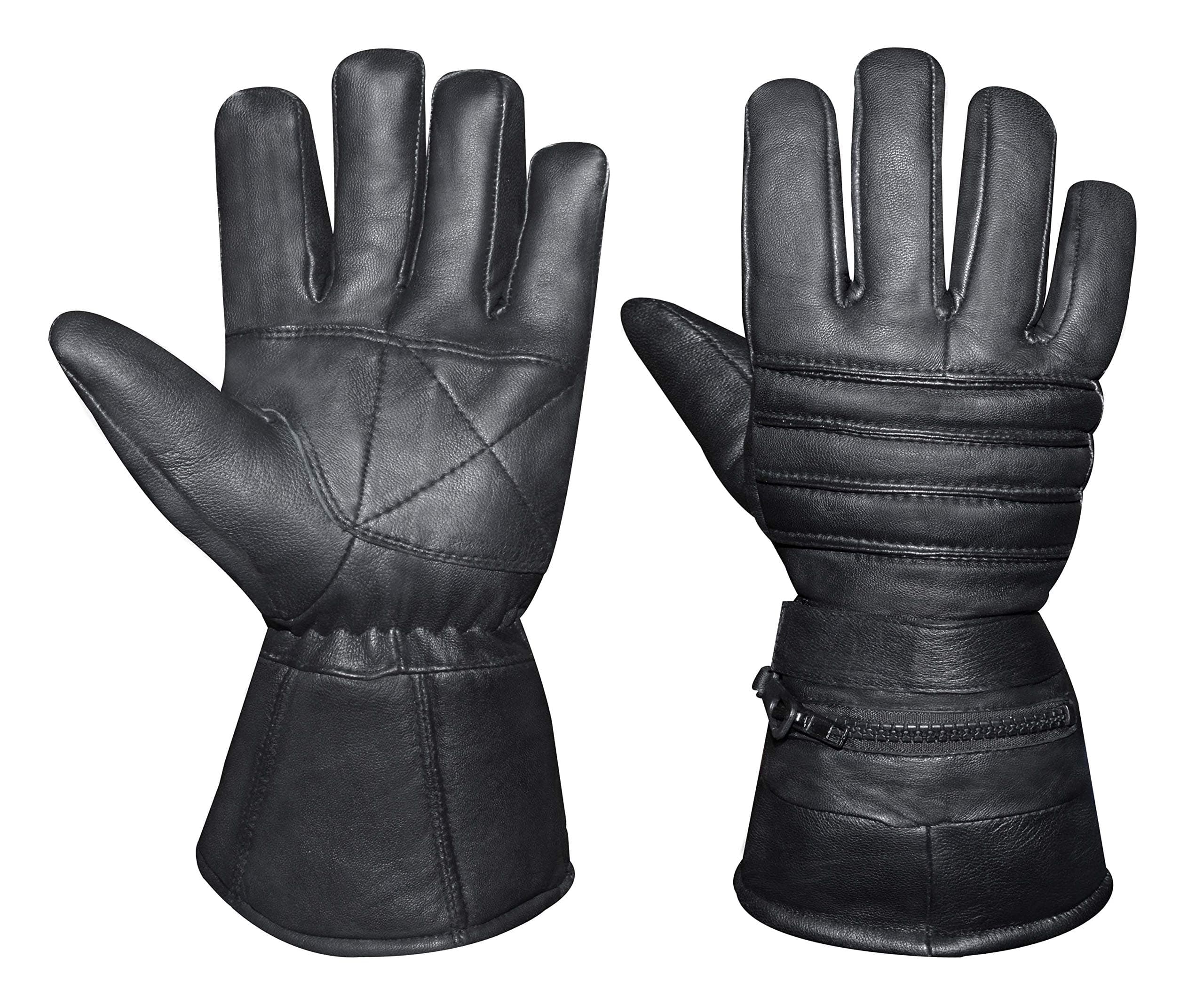 Mens Leather Motorcycle Winter Gloves w/Rain Cover Zippered Gauntlet UM-101
