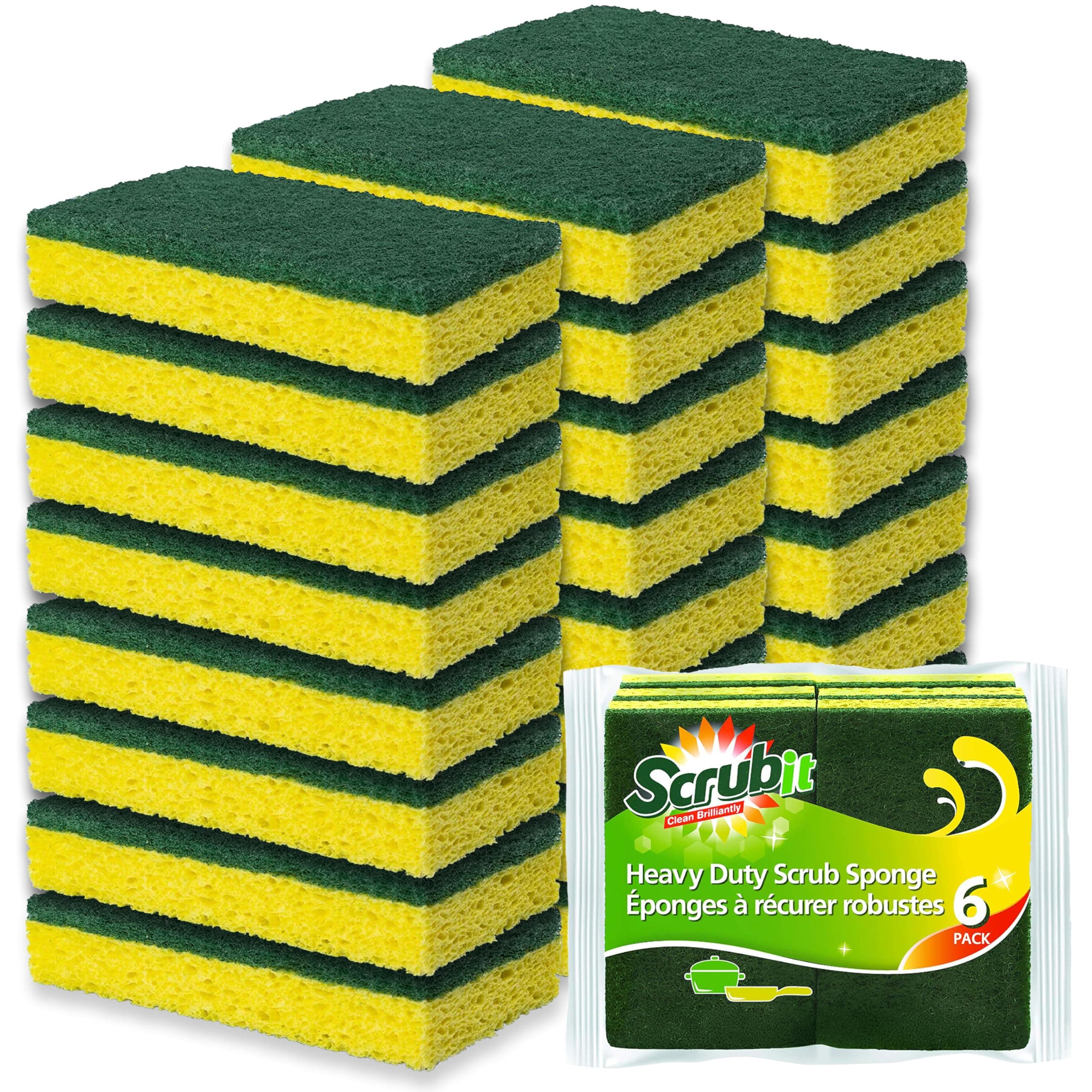 SCRUBIT Cleaning Heavy Duty Scrub Sponge by - Scrubbing Sponges Use for Kitchen, Bathroom & More - Yellow -24 Pack-