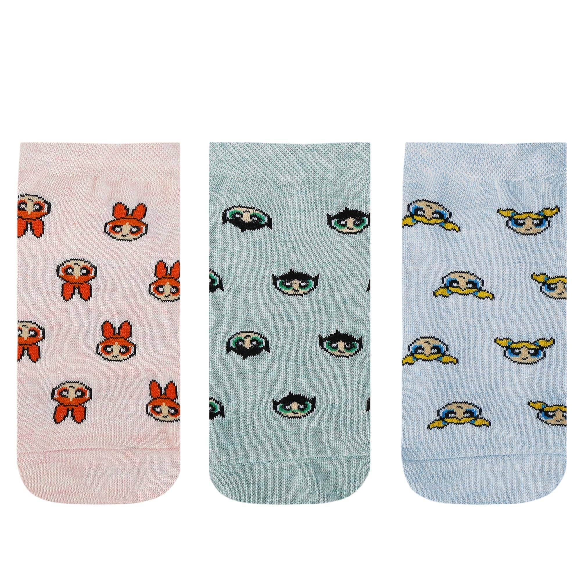 Powerpuff Girls SocksXpress Women’s Low-Cut Socks | Pack of 3 Pairs | Pink, Blue, Green | Officially Licensed Blossom, Bubbles & Buttercup Designs | Premium Combed Cotton & Spandex | Soft, Breathable
