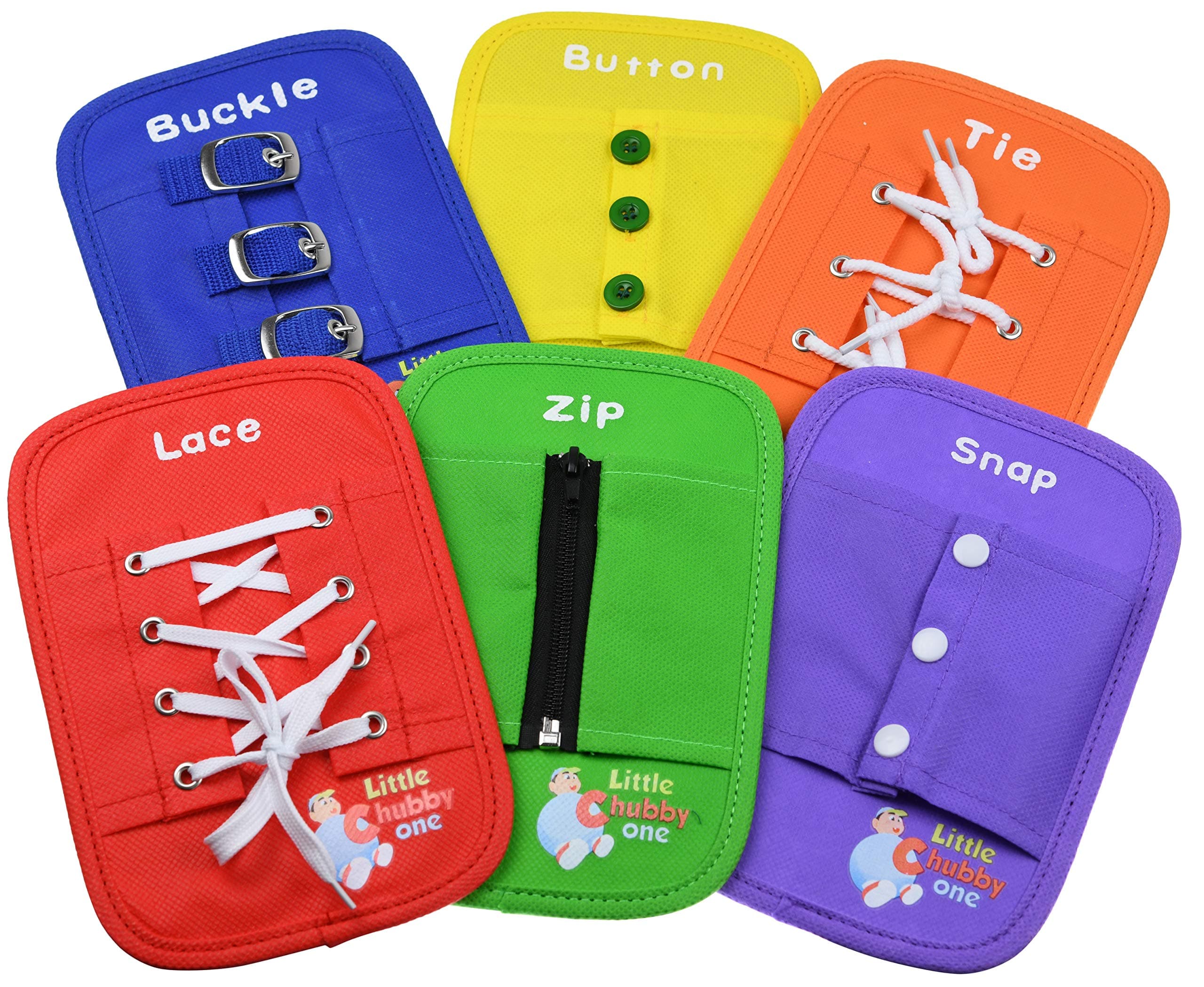 Little Chubby One Busy Board Set - 8x10 Inches - Learning Activity Toy - Educational, Helps Develop Motor & Dress Skills - Color, Hand Eye Coordination - Learn to Button, Buckle, Zip, Snap, Lace & Tie