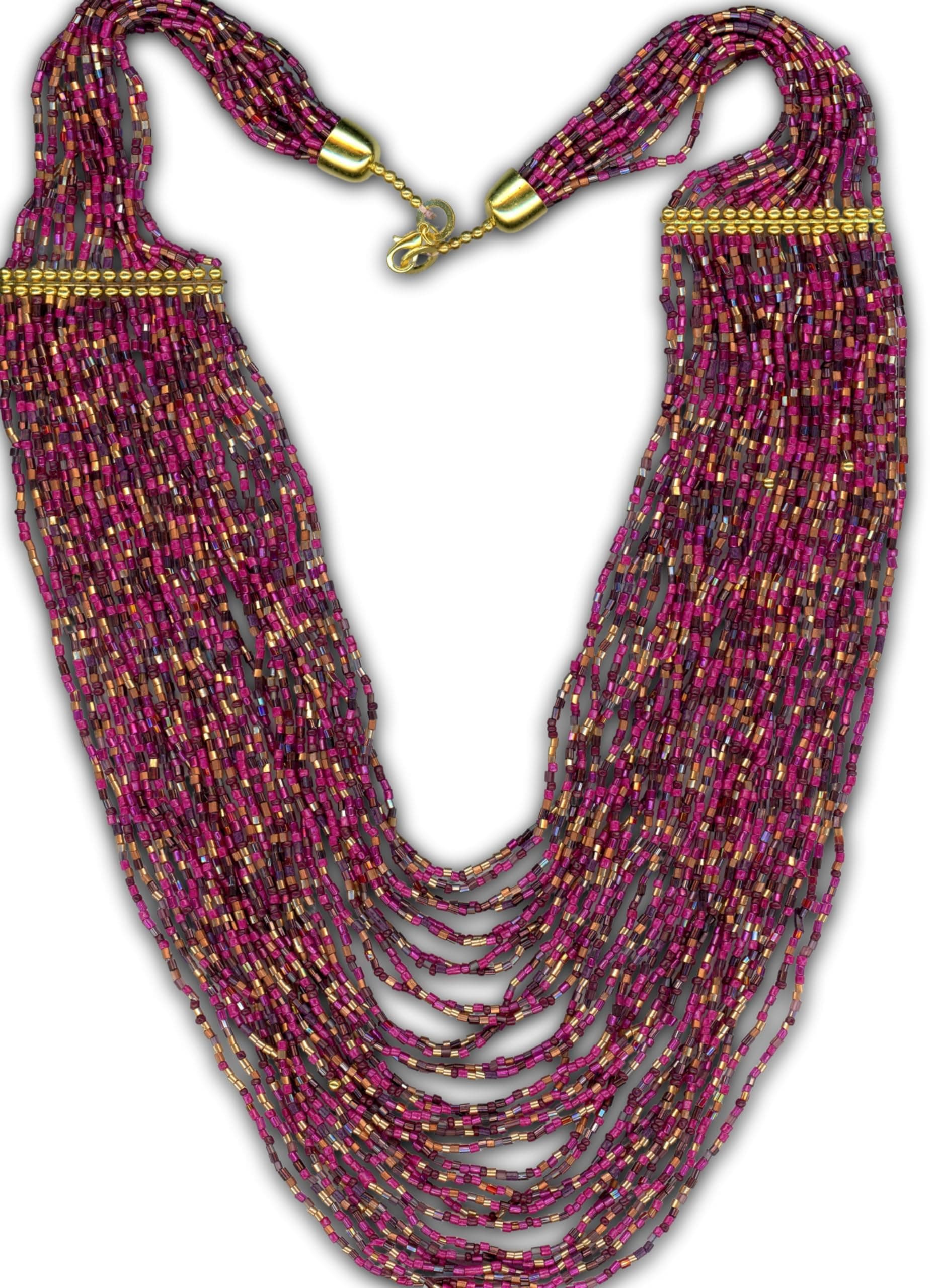 DCA Multicolor Glass Women Necklace (Maroon-Gold)