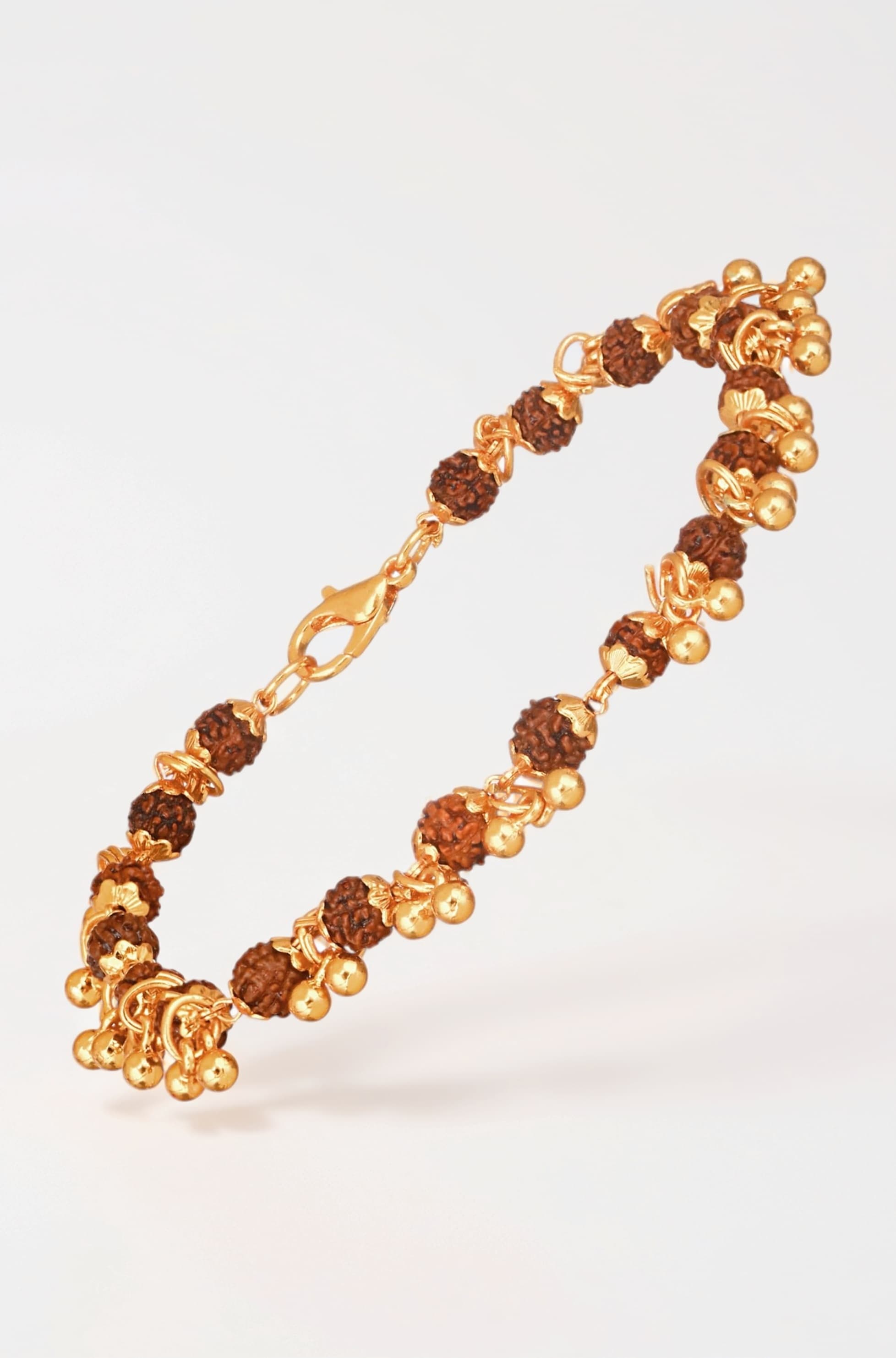 Gold Plated Rudraksha Bracelet for Women | 5 Mukhi Rudraksha for Meditation, Spiritual Healing & Positive Energy | Yoga Wrist Band | Certificate of Authenticity