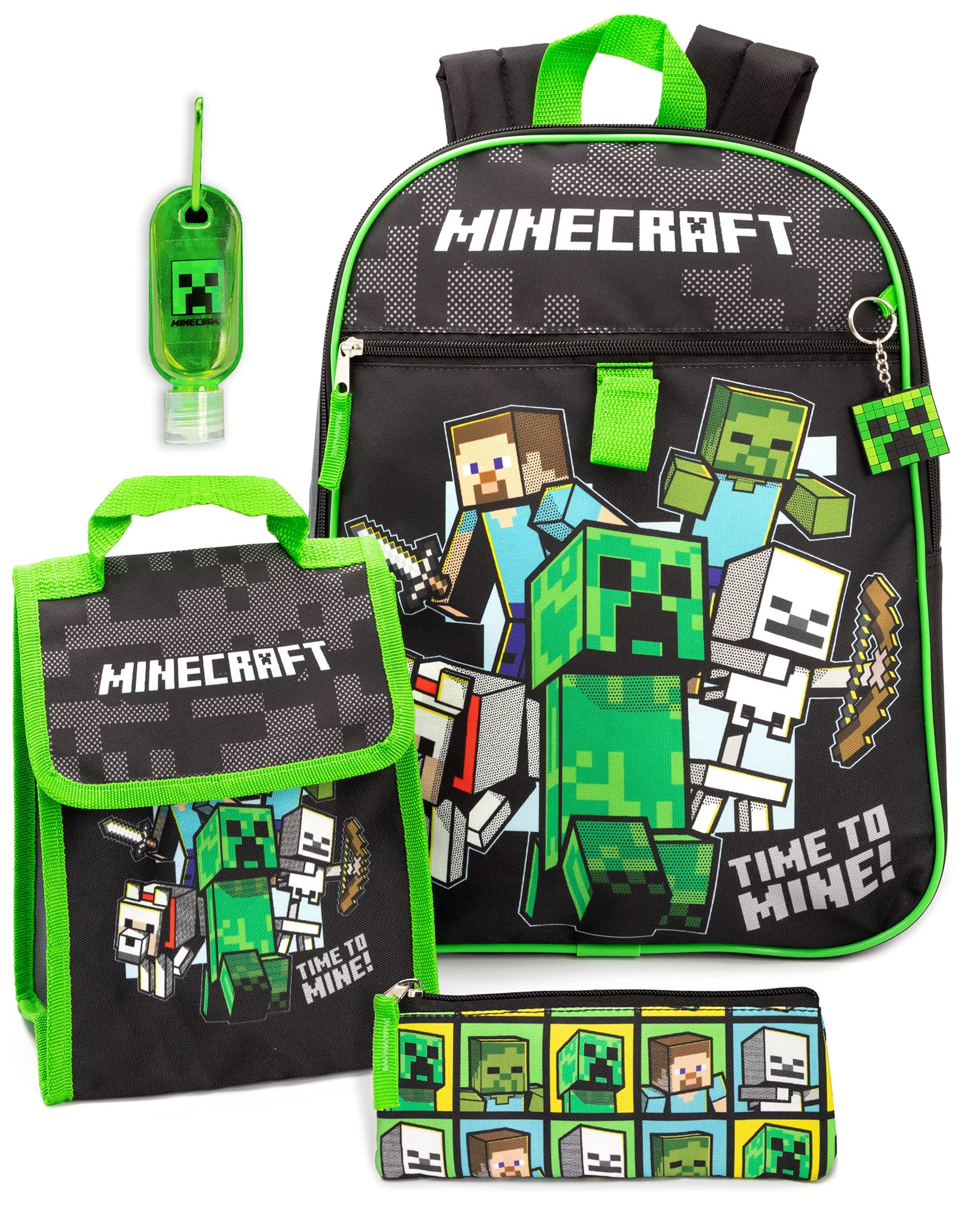 Minecraft Kids School Backpack Lunch Box 5 Pack One Size Black One Size Black One Size Black Taille Unique, Black, Taille Unique, Rucksack Backpack, Black