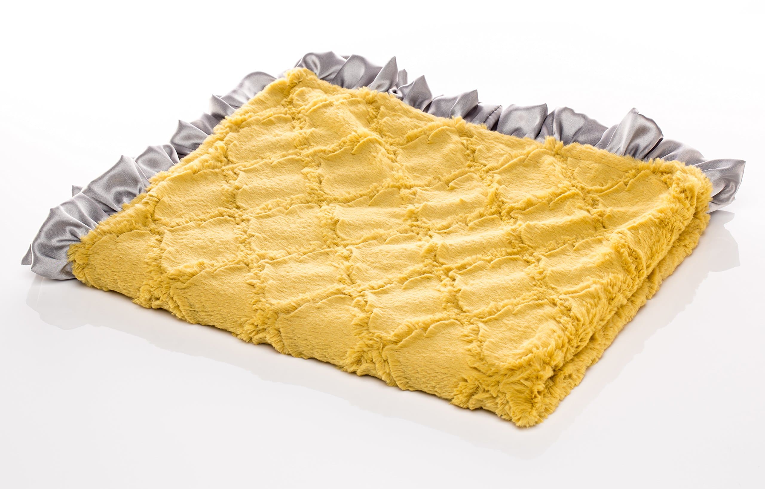 Baby Boy or Baby Girl Gender Neutral Soft Lattice Mustard Ruffle Mimi Receiving Blanket, Antique Satin