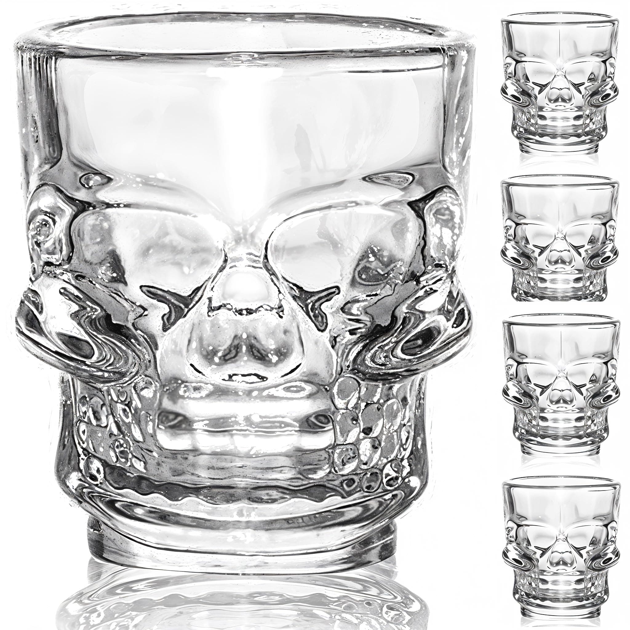 Shot Glasses | 4X Skull Shaped Tequila Shot Glass, Gothic Design Party Shots Glasses | Cool 50ml Tequila Shooter Glass | Skull Gifts