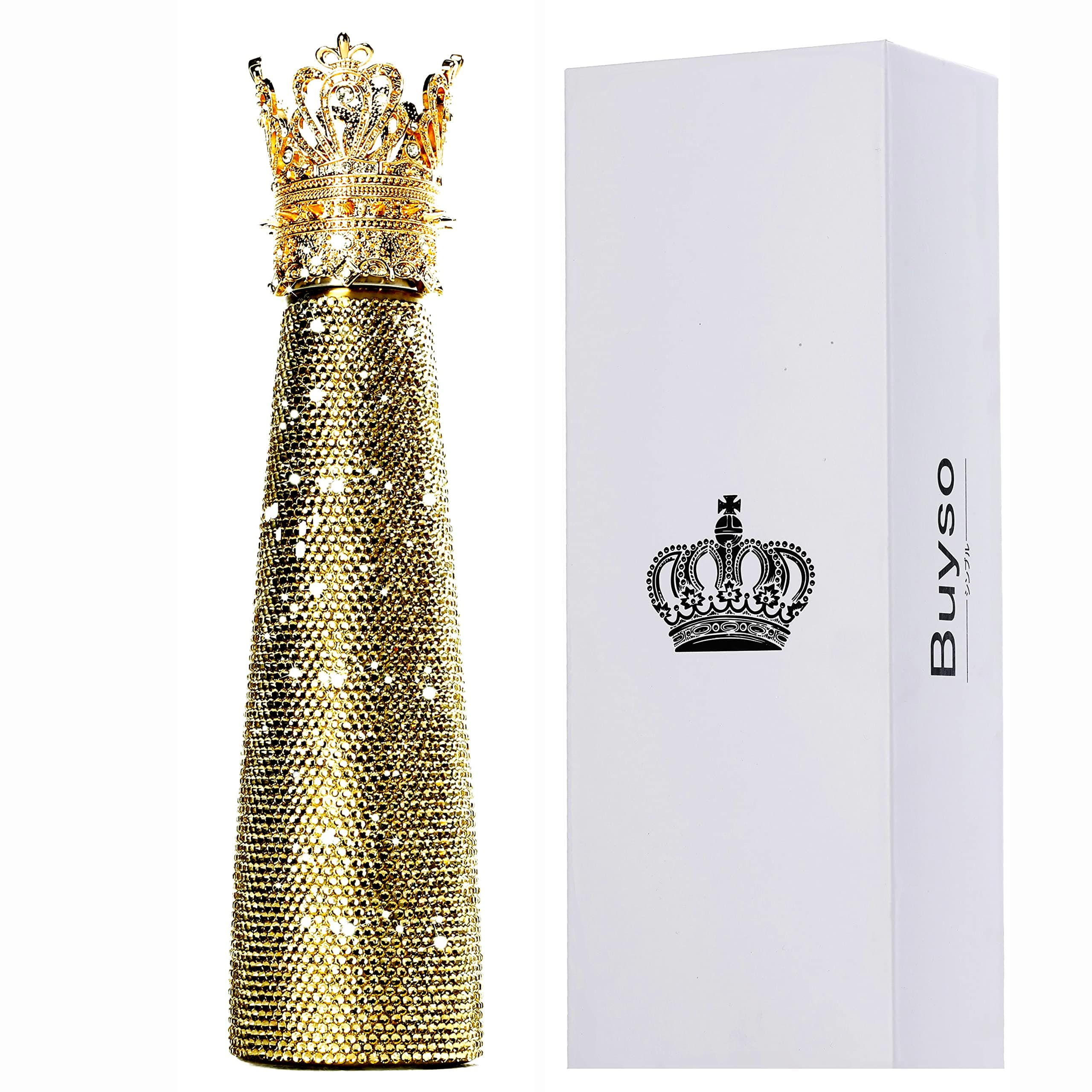 Luxury Diamond Water Bottle Gold Bling Reusable Insulated Stainless Steel Premium Aesthetic Gift(Golden Rhinestone)