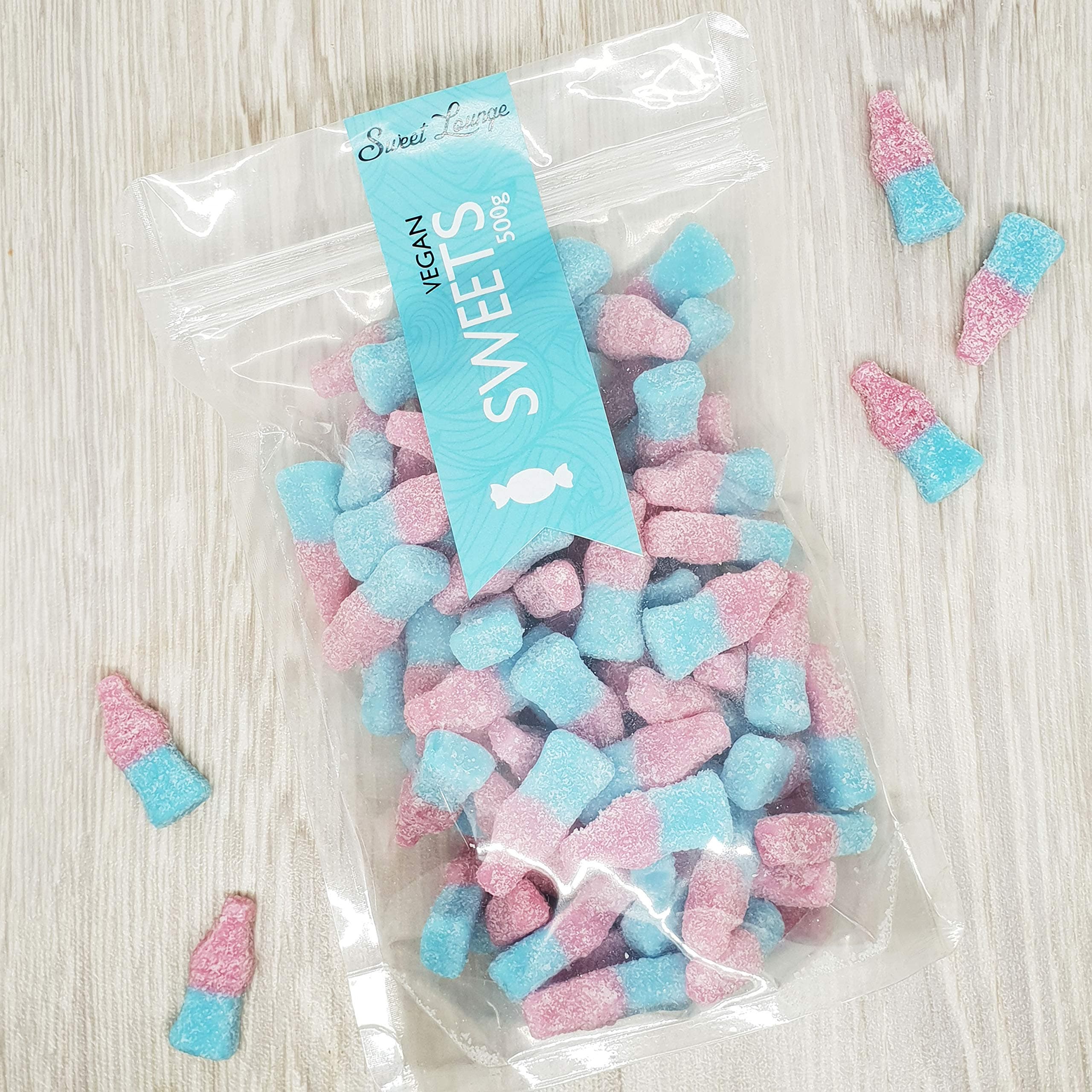 Fizzy Vegan Sweets - Sour Bubblegum Bottles. 500g Party Bag.