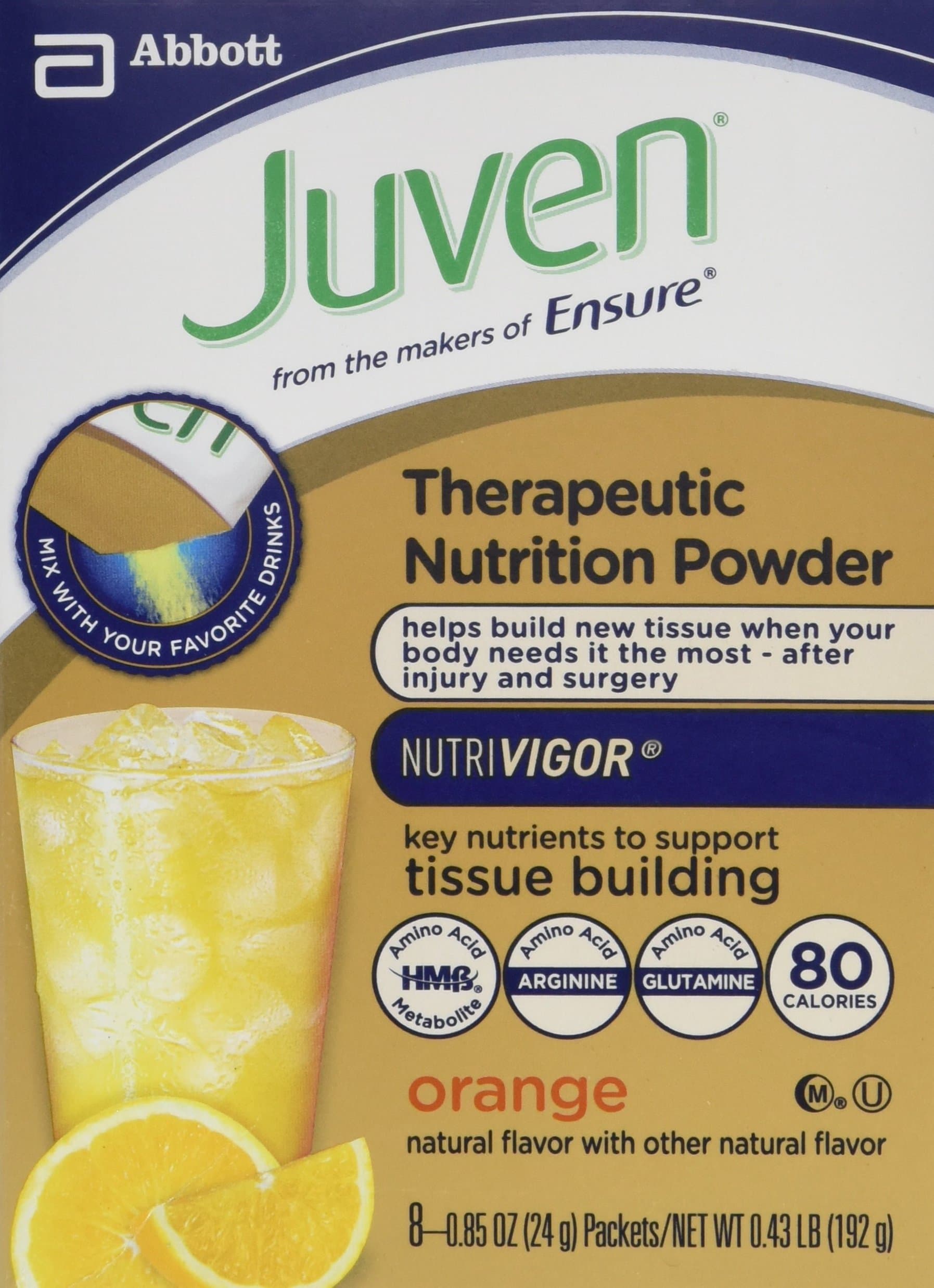 AbbottOrange: Juven Therapeutic Nutrition Powder, Orange, 8 Packets, .85 Ounce Each