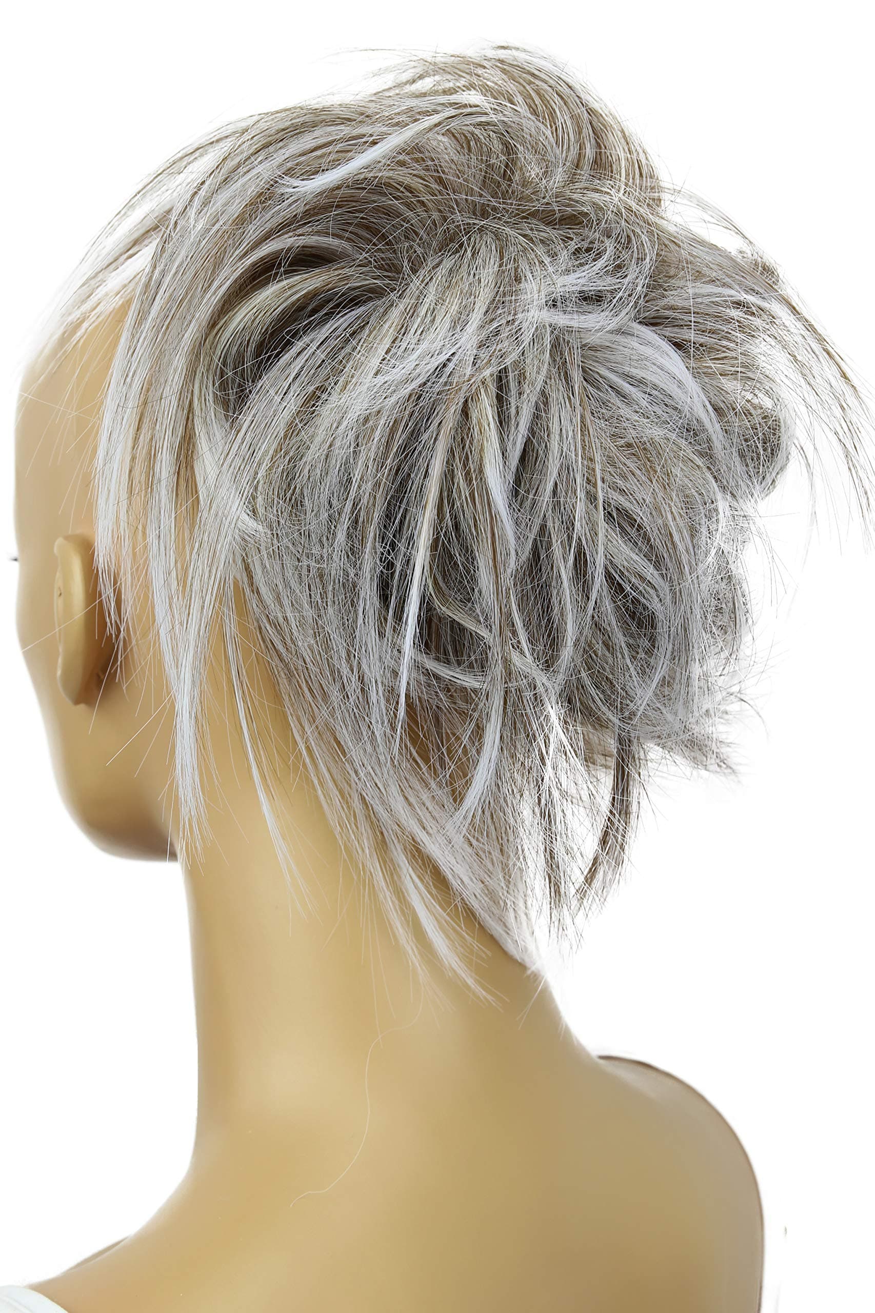 XXL Jumbo Hairpiece Scrunchy Updo Bridal Hairstyle Messy Hair Tie Gray Mix G10F