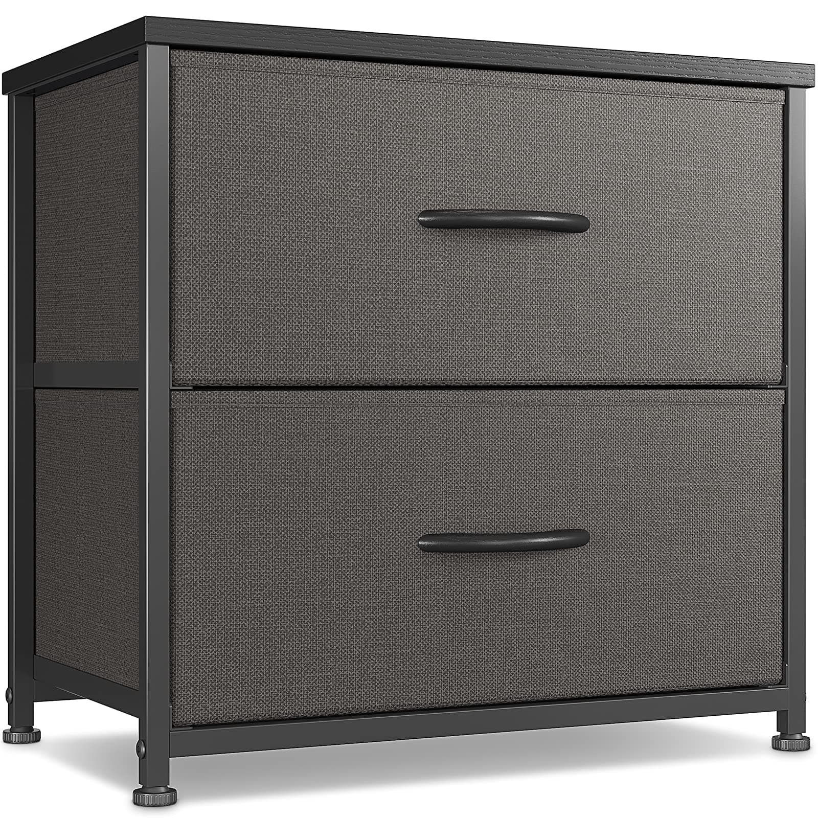 CubiCubi Dresser Nightstand, Beside Table for Bedroom, Small Kids Bedroom Fabric Tall Dresser 2 Drawer Storage Tower Organizer Unit for Hallway Entryway Closets, Steel Frame Wood Top, Dark Grey